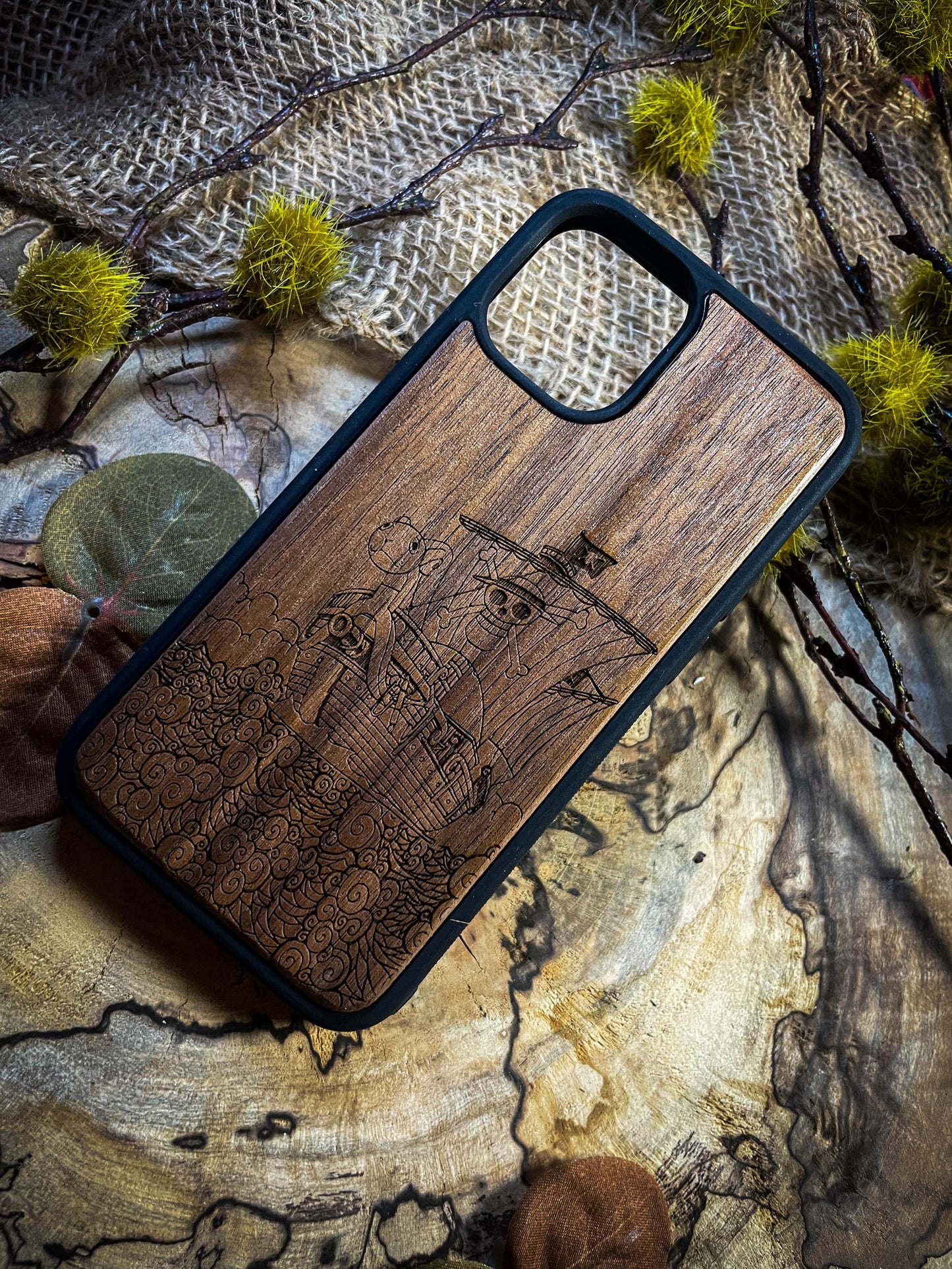 Boat Pirate Logo  Comic Art Wood Phone Case - Nautical Adventure Awaits!