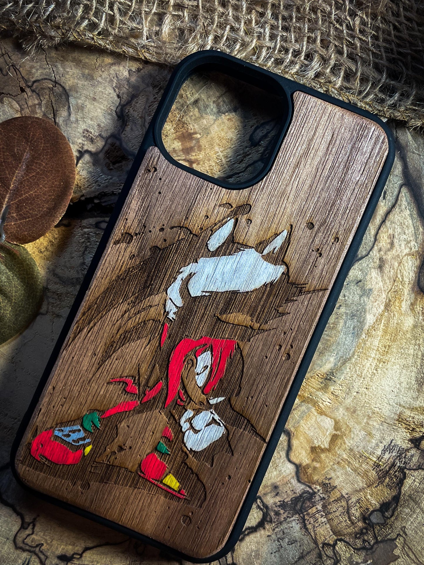 Crimson Knuckles Hedgehog Red Video game Wood Phone Case - Fierce Fighter Design" SHOP APP