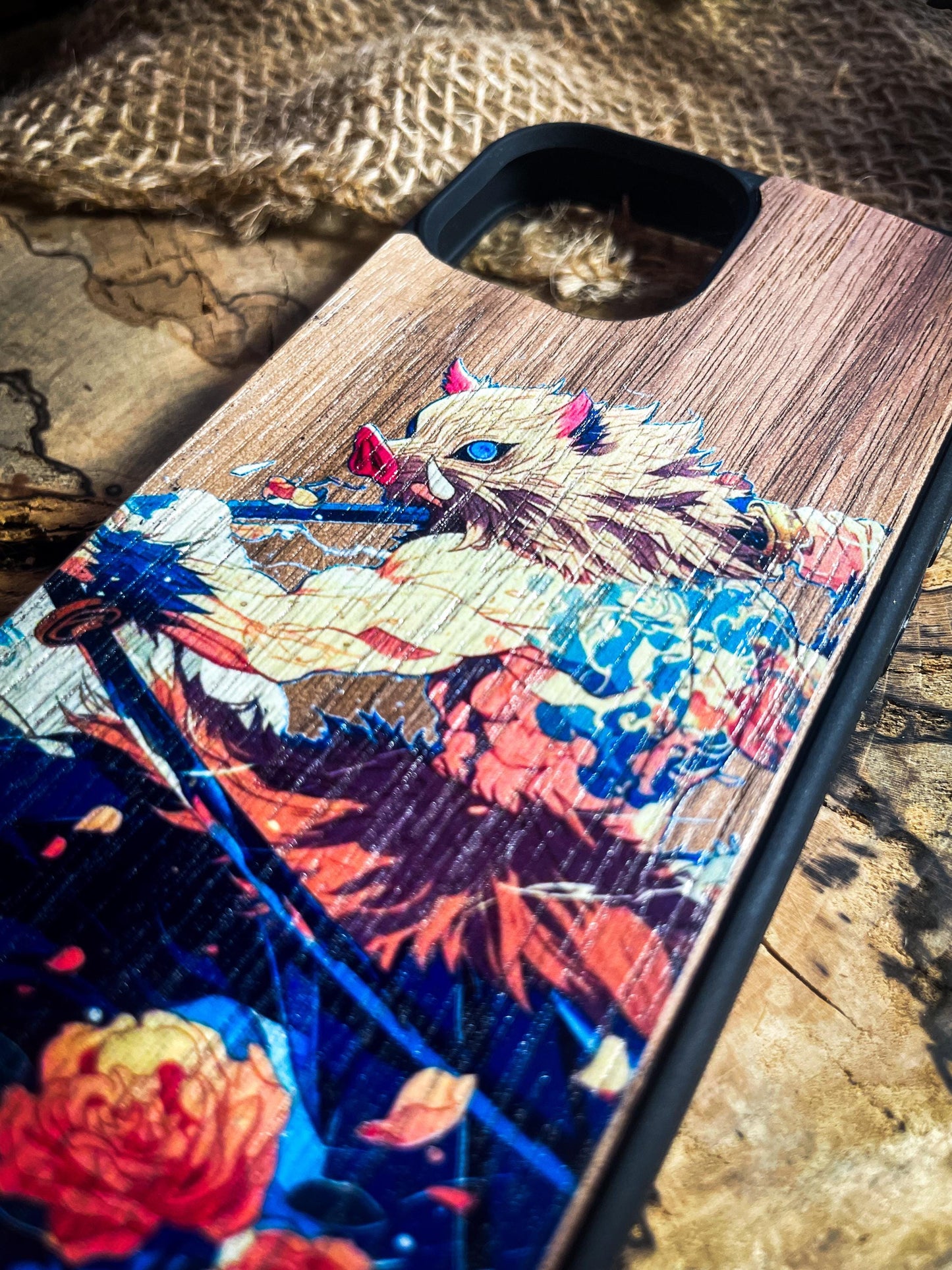 Japanese Cool Samurai Anime Hog head warrior demons Wood Phone Case - Nautical Adventure Awaits!