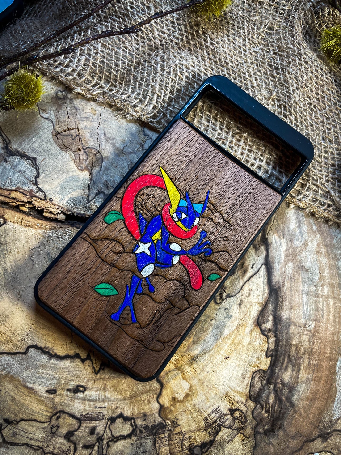 Japanese Ninja Art cute anime cartoon blue monster wolf Wood Phone Case - Unique Legendary -Inspired Design for iPhone 16, Google Pixel