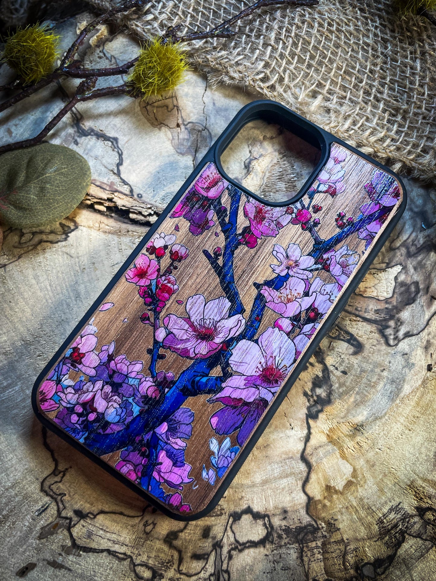 Cherry Blossom Japanese Sakura Tree Wood Phone Case - Elegant Design for Samsung, iPhone 16, Google Pixel, and More!