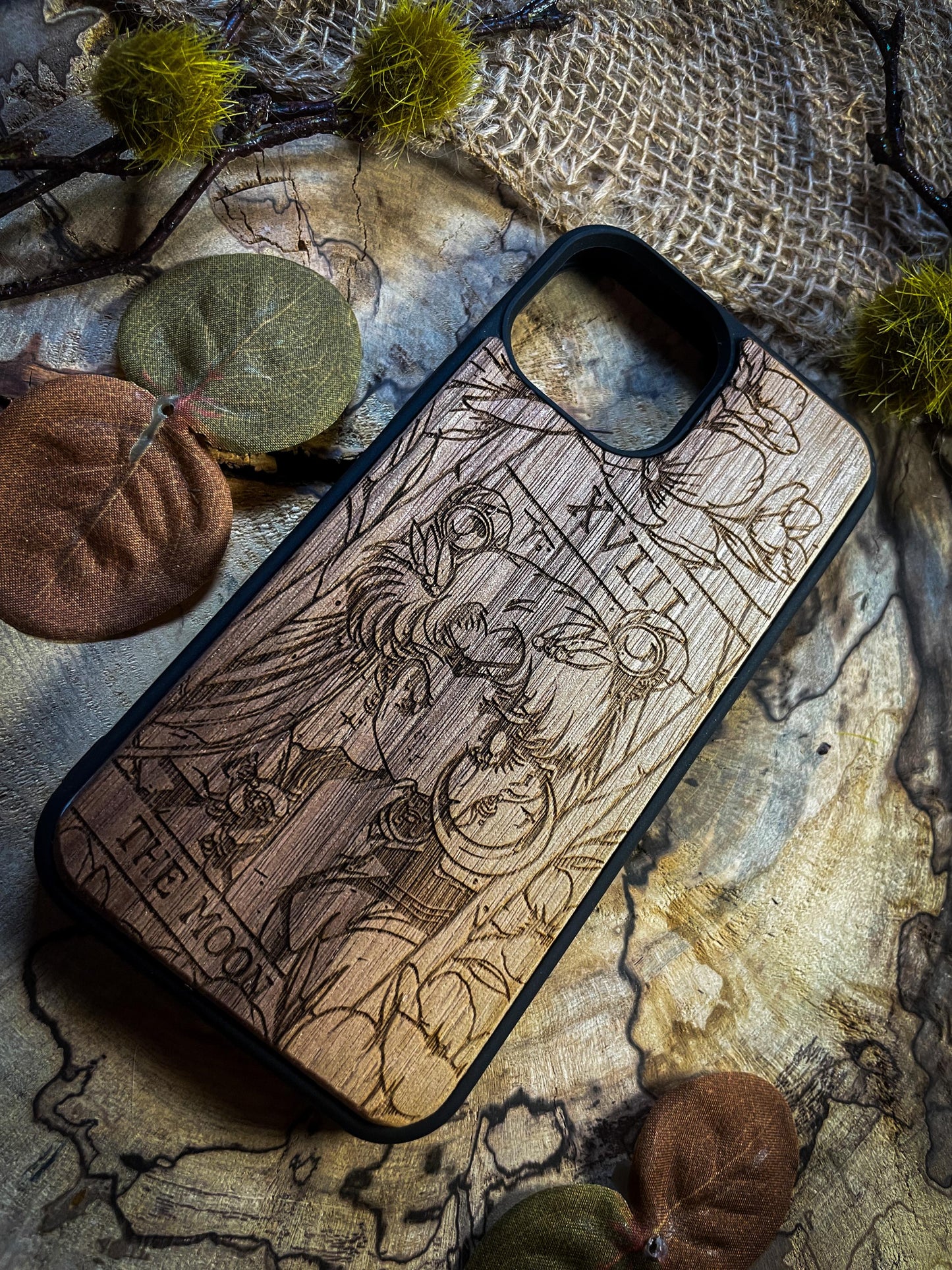 Moonlight Guardian Wood Phone Case – Lunar Warrior Inspired - iPhone 16 PRO MAX, Samsung S22 S23 S24 Google Pixel