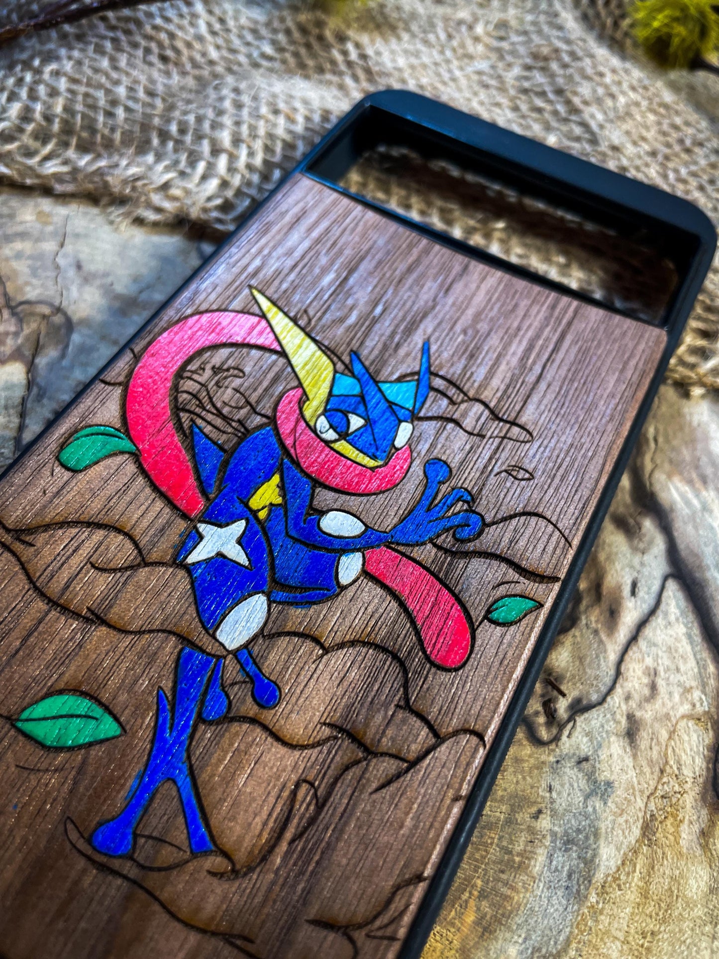 Japanese Ninja Art cute anime cartoon blue monster wolf Wood Phone Case - Unique Legendary -Inspired Design for iPhone 16, Google Pixel