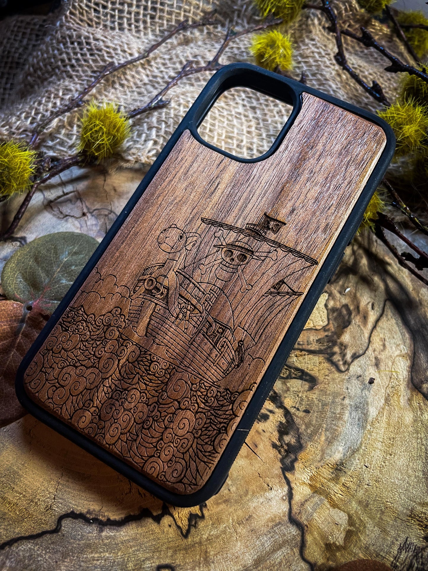 Boat Pirate Logo  Comic Art Wood Phone Case - Nautical Adventure Awaits! SHOP APP