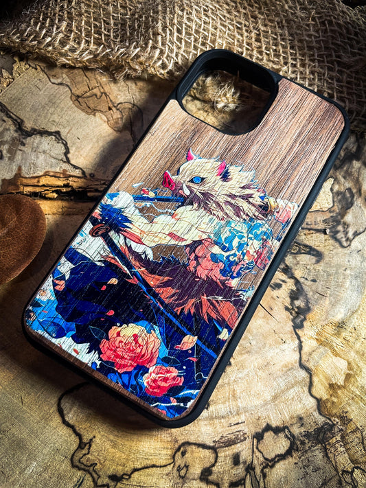 Japanese Cool Samurai Anime Hog head warrior demons Wood Phone Case - Nautical Adventure Awaits! SHOP APP