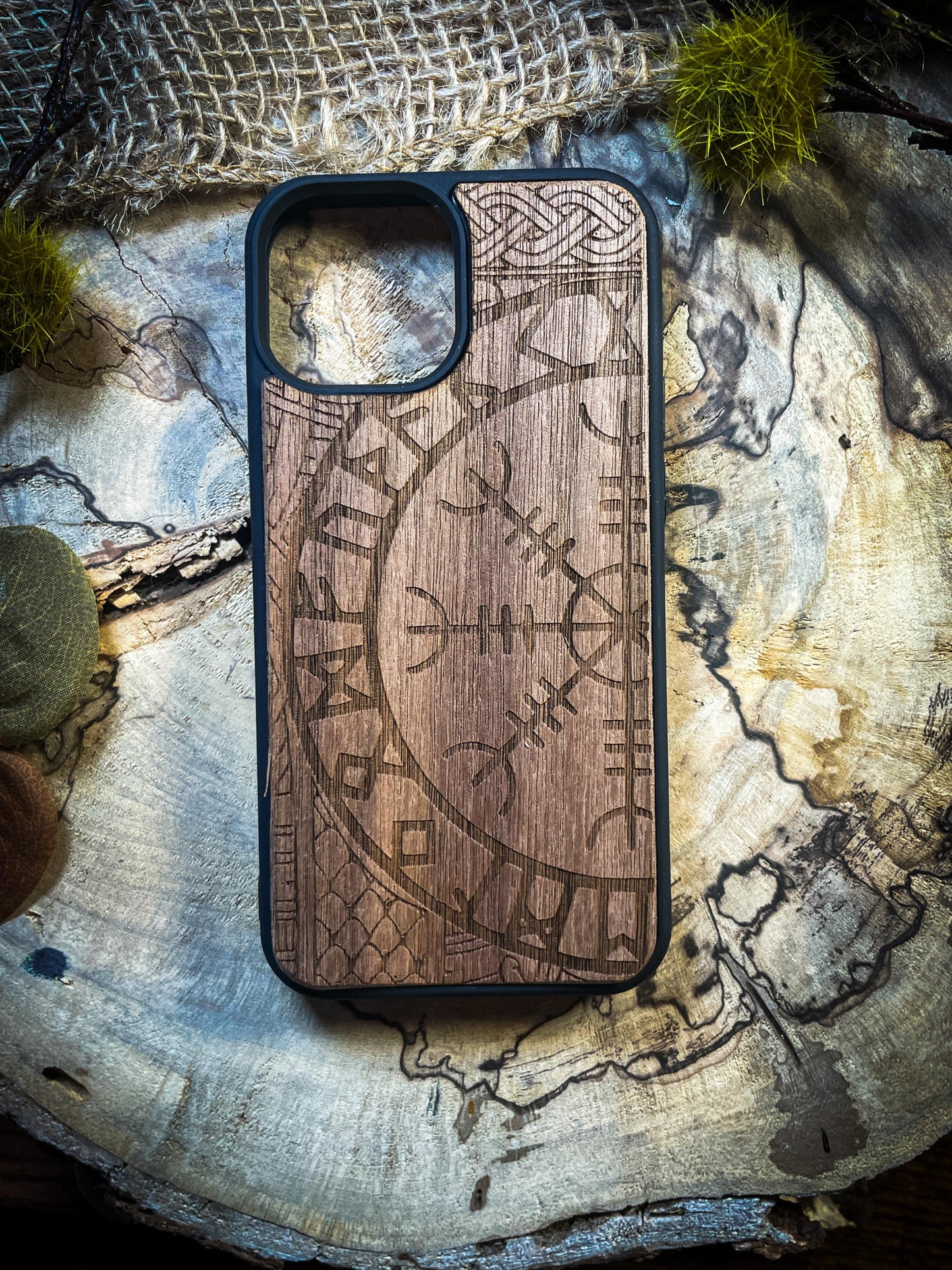 Viking Compass Tree of life  Nordic Runes Symbol  Medieval mythology Vegvisir Wood Phone case for Samsung, Iphone and Google Pixel