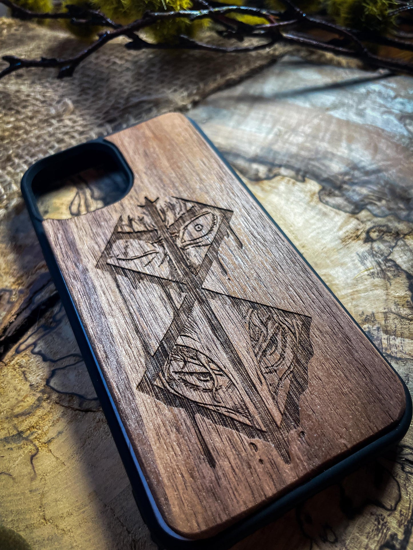 Dark Gothic Red Japanese Anime Demon Logo Wood Phone Case - Skull & Anime Inspired Design SHOP APP