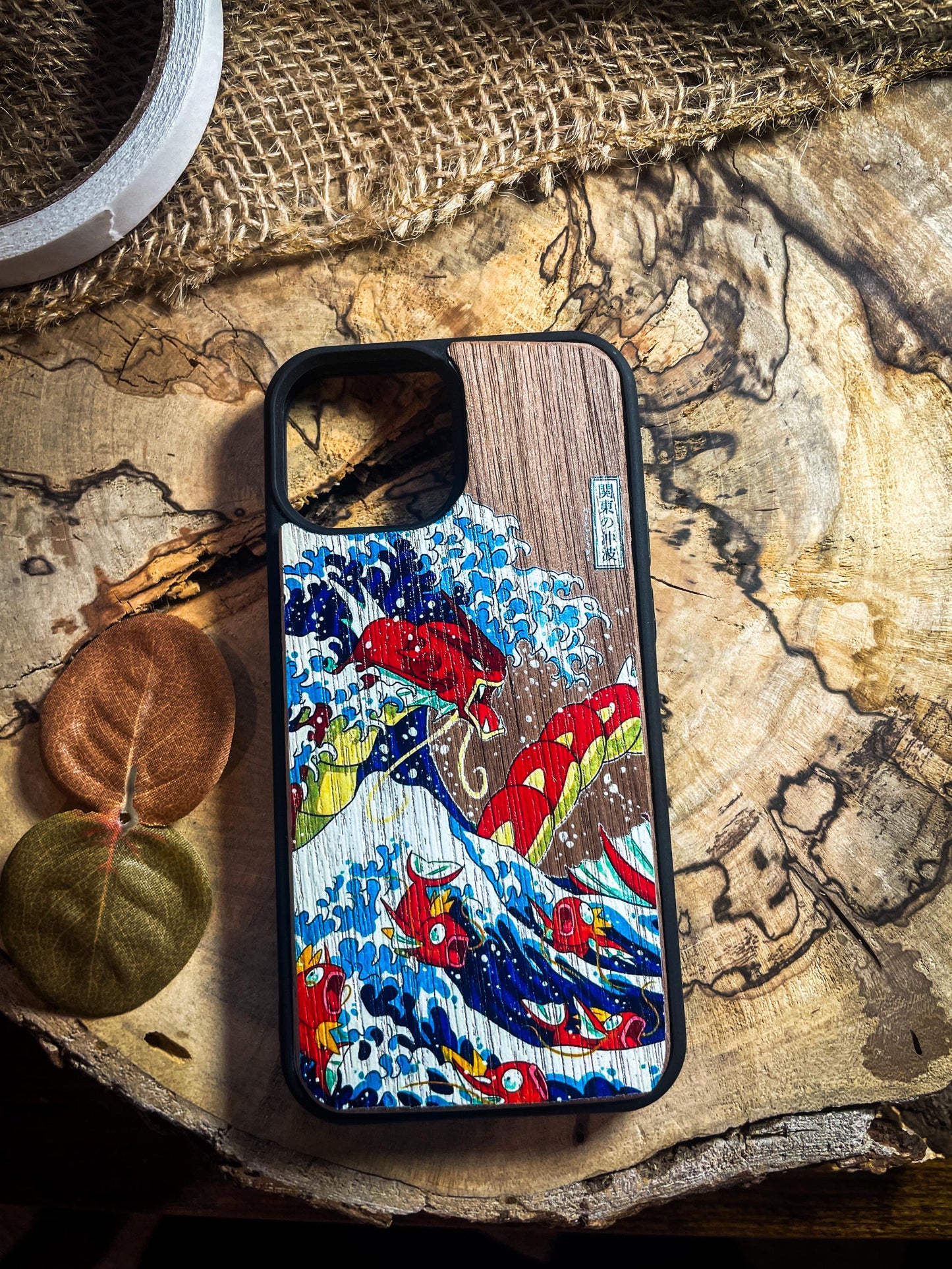 Red Shiny Majestic Dragon & Wave Wood Phone Case - Kanagawa-Inspired Japanese  Monster - iPhone 16 PRO MAX, Samsung S22 S23 S24 Google Pixel SHOP APP