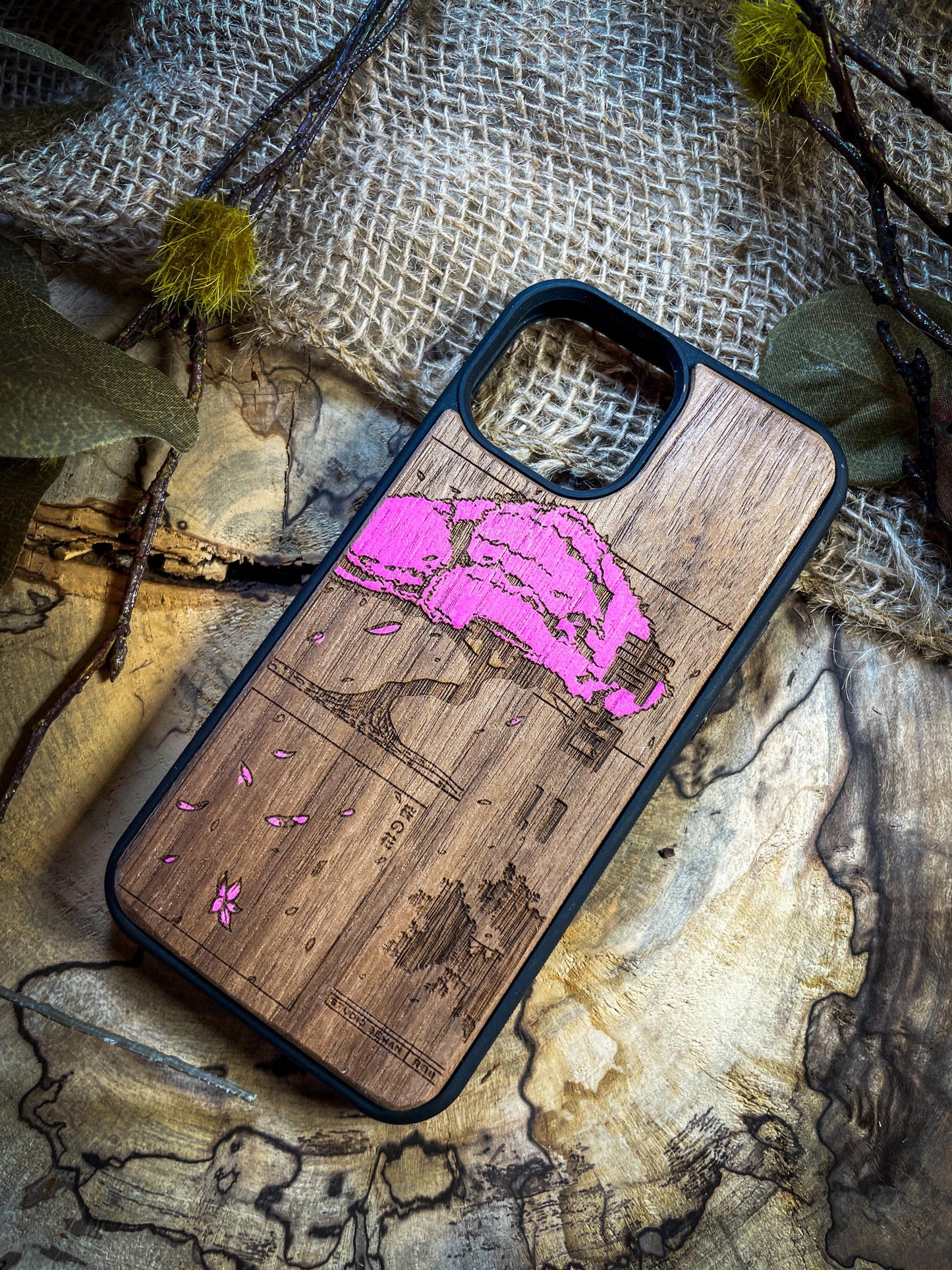 Cherry Blossom Japanese Sakura Tree Wood Phone Case - Elegant Design for Samsung, iPhone 16, Google Pixel, and More!