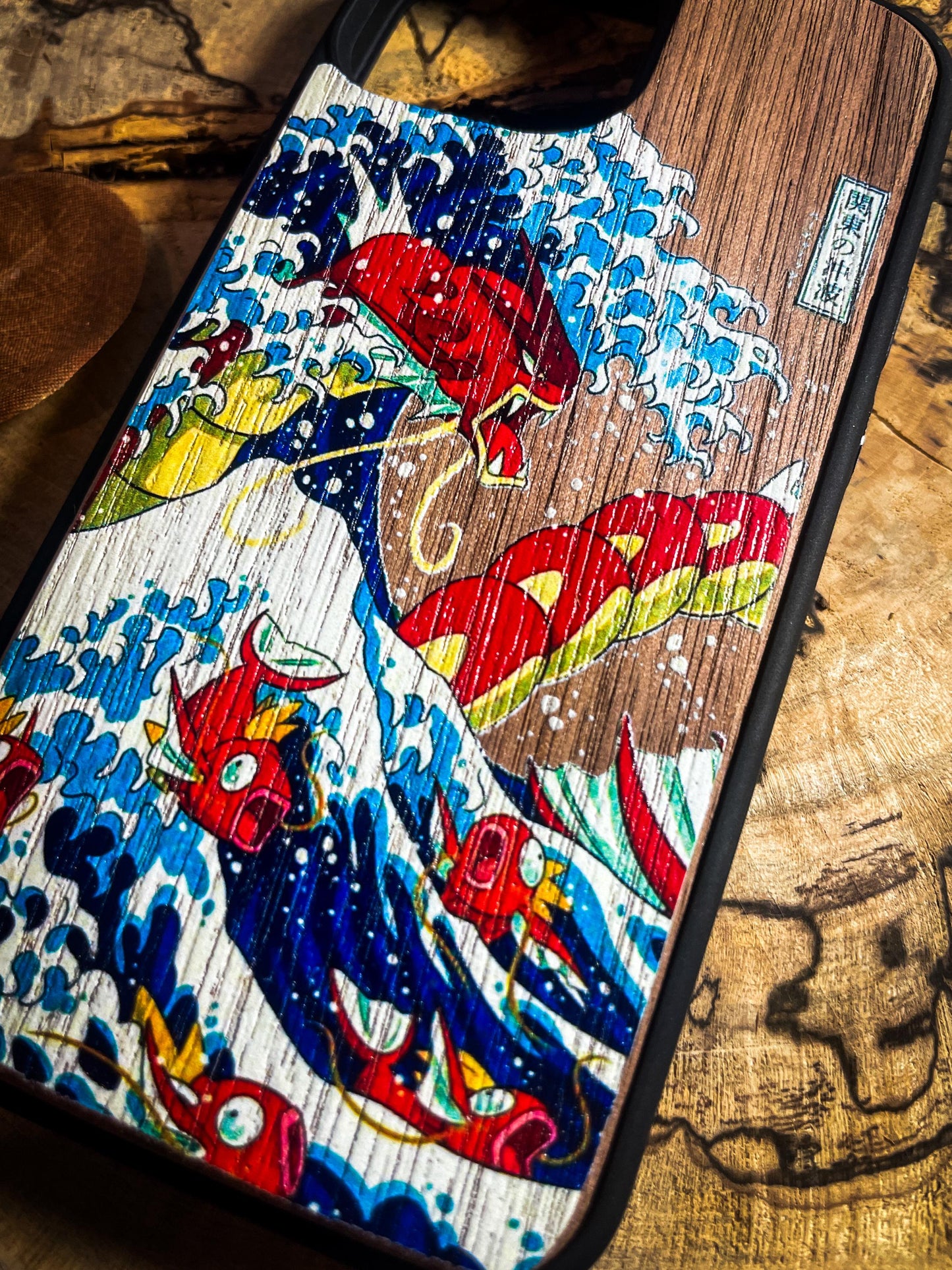 Red Shiny Majestic Dragon & Wave Wood Phone Case - Kanagawa-Inspired Japanese  Monster - iPhone 16 PRO MAX, Samsung S22 S23 S24 Google Pixel SHOP APP