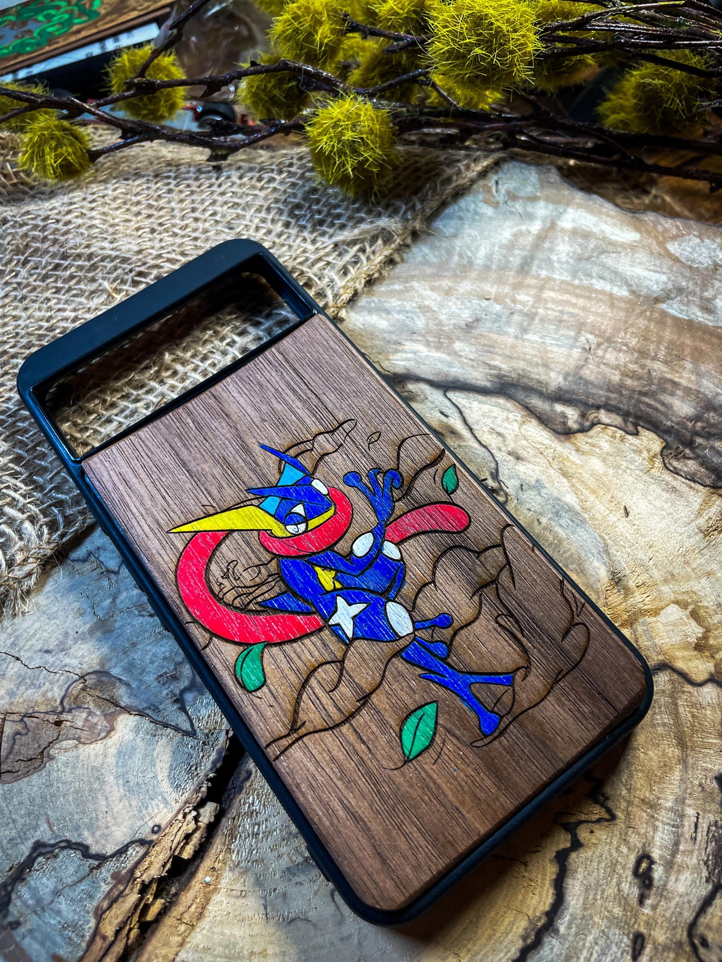 Japanese Ninja Art cute anime cartoon blue monster wolf Wood Phone Case - Unique Legendary -Inspired Design for iPhone 16, Google Pixel