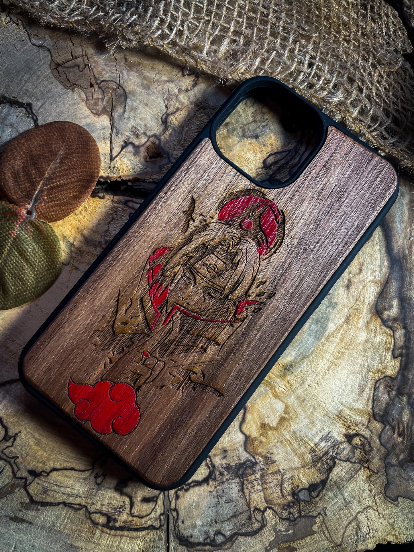 Sharingan Ninja Anime Samurai Japanese Manga wood phone case fo iphone samsung and google pixel