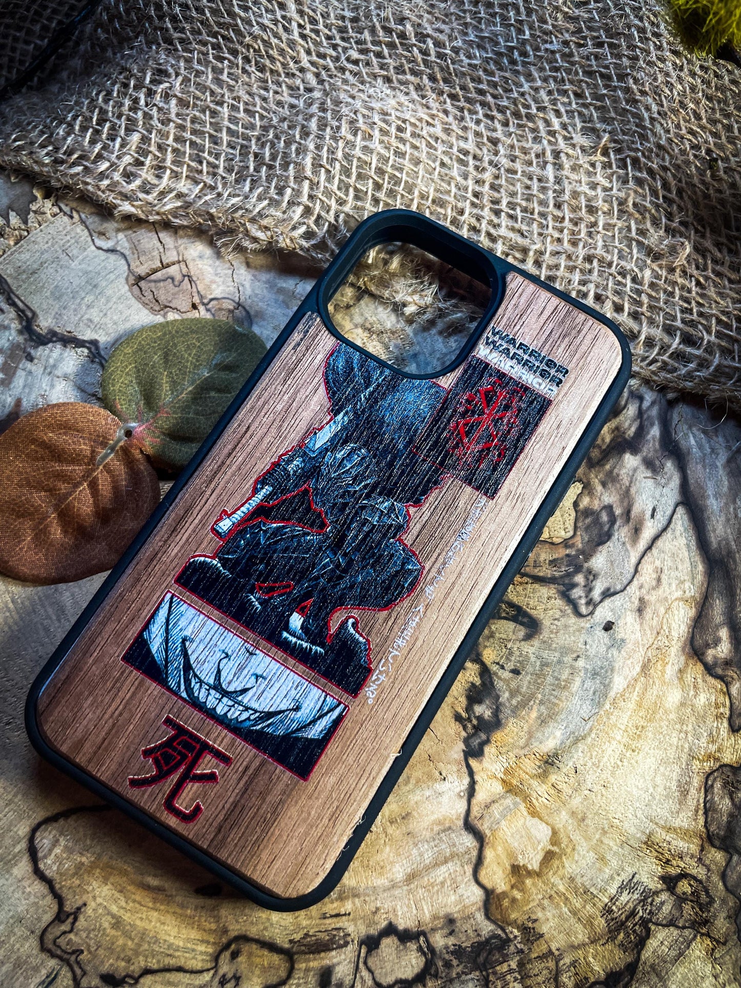 Dark Gothic Red Japanese Anime Demon Logo Wood Phone Case - Skull & Anime Inspired Design SHOP APP