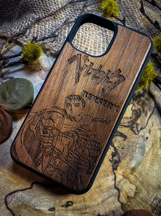 Dark Gothic Red Japanese Anime Demon Logo Wood Phone Case - Skull & Anime Inspired Design