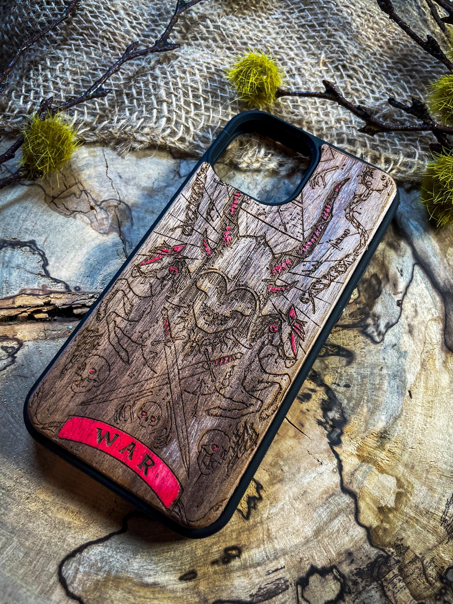 Skull of War Wood Phone Case for iPhone, Samsung, and Google Pixel – Dark, Bold, and Unique SHOP APP