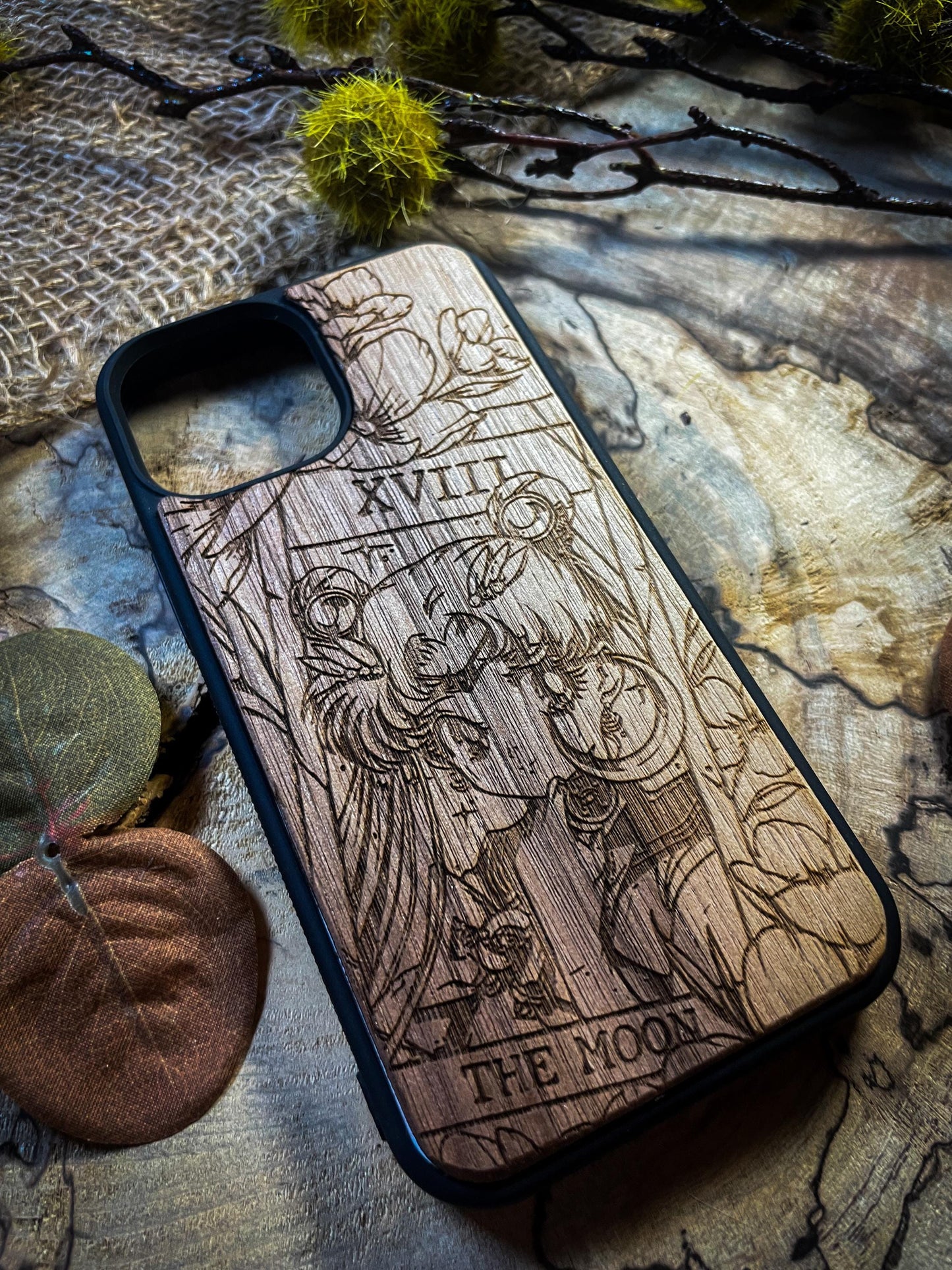 Moonlight Guardian Wood Phone Case – Lunar Warrior Inspired - iPhone 16 PRO MAX, Samsung S22 S23 S24 Google Pixel