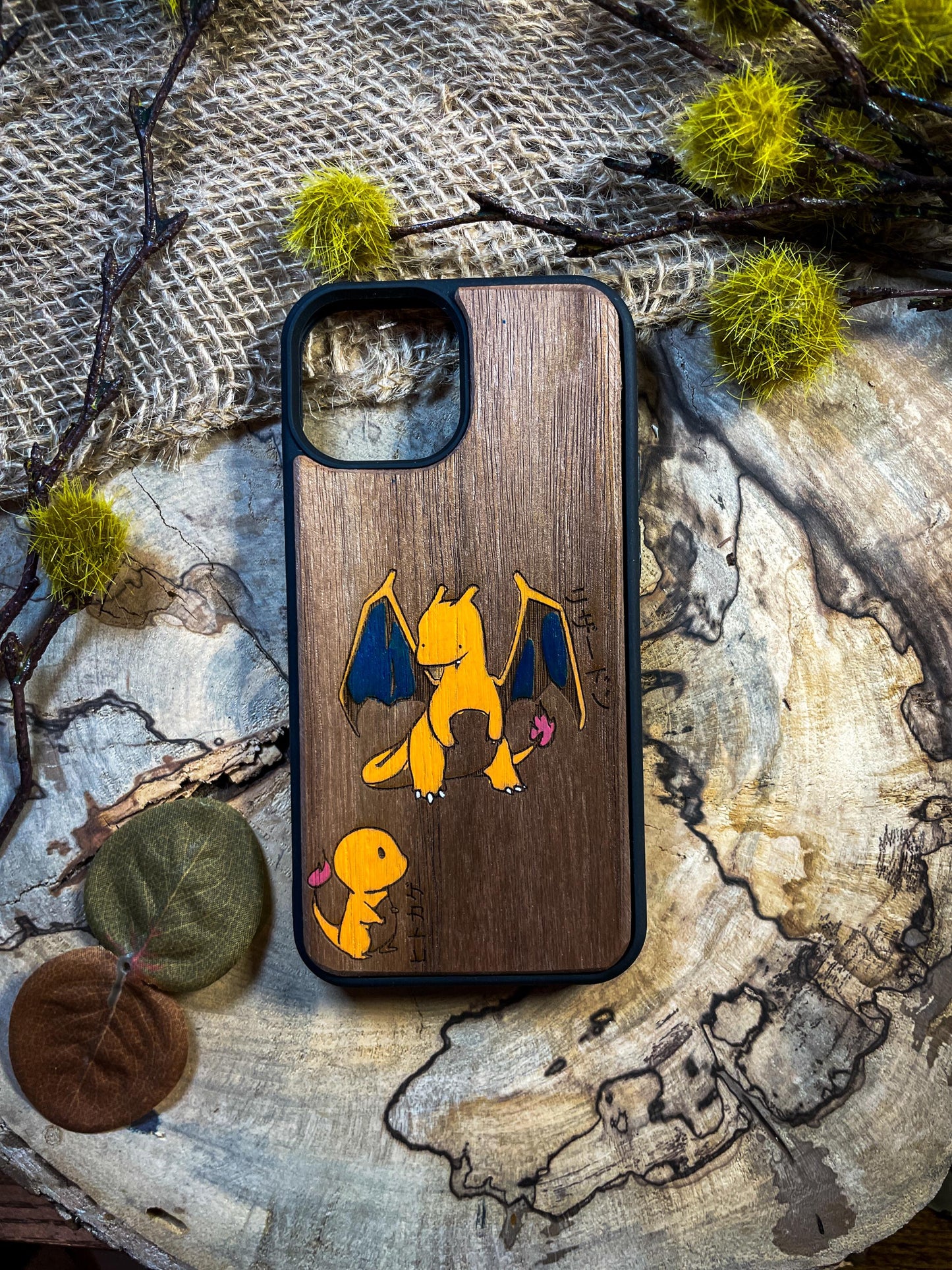 Cute Kawaii Japanese Anime Dragon Fire Card Game  Wood Phone Case for iPhone, Samsung, and Google Pixels SHOP APP