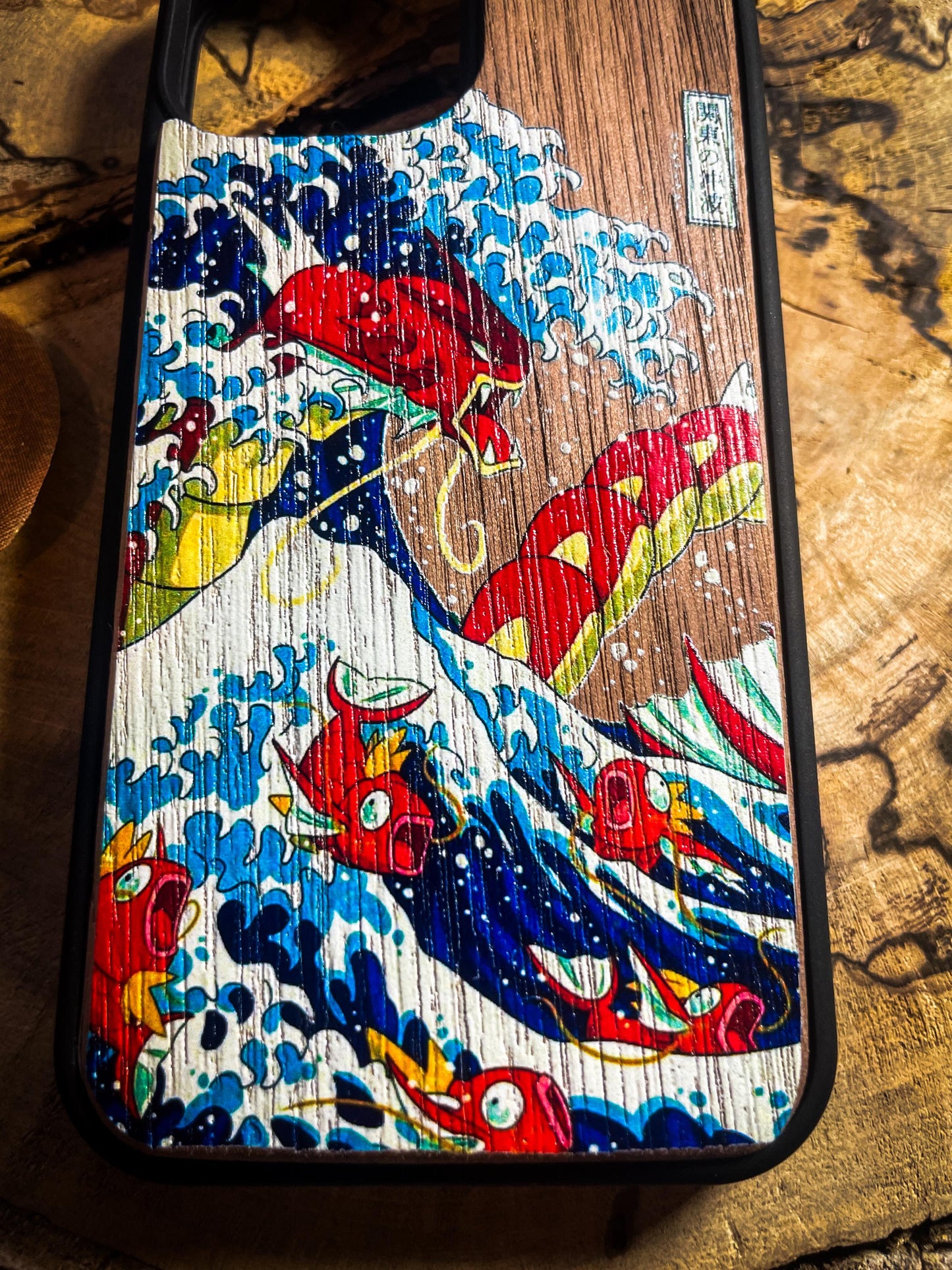 Red Shiny Majestic Dragon & Wave Wood Phone Case - Kanagawa-Inspired Japanese  Monster - iPhone 16 PRO MAX, Samsung S22 S23 S24 Google Pixel