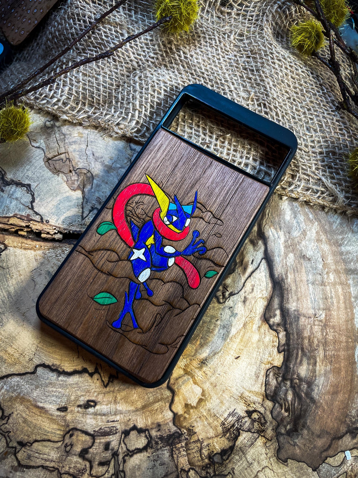 Japanese Ninja Art cute anime cartoon blue monster wolf Wood Phone Case - Unique Legendary -Inspired Design for iPhone 16, Google Pixel