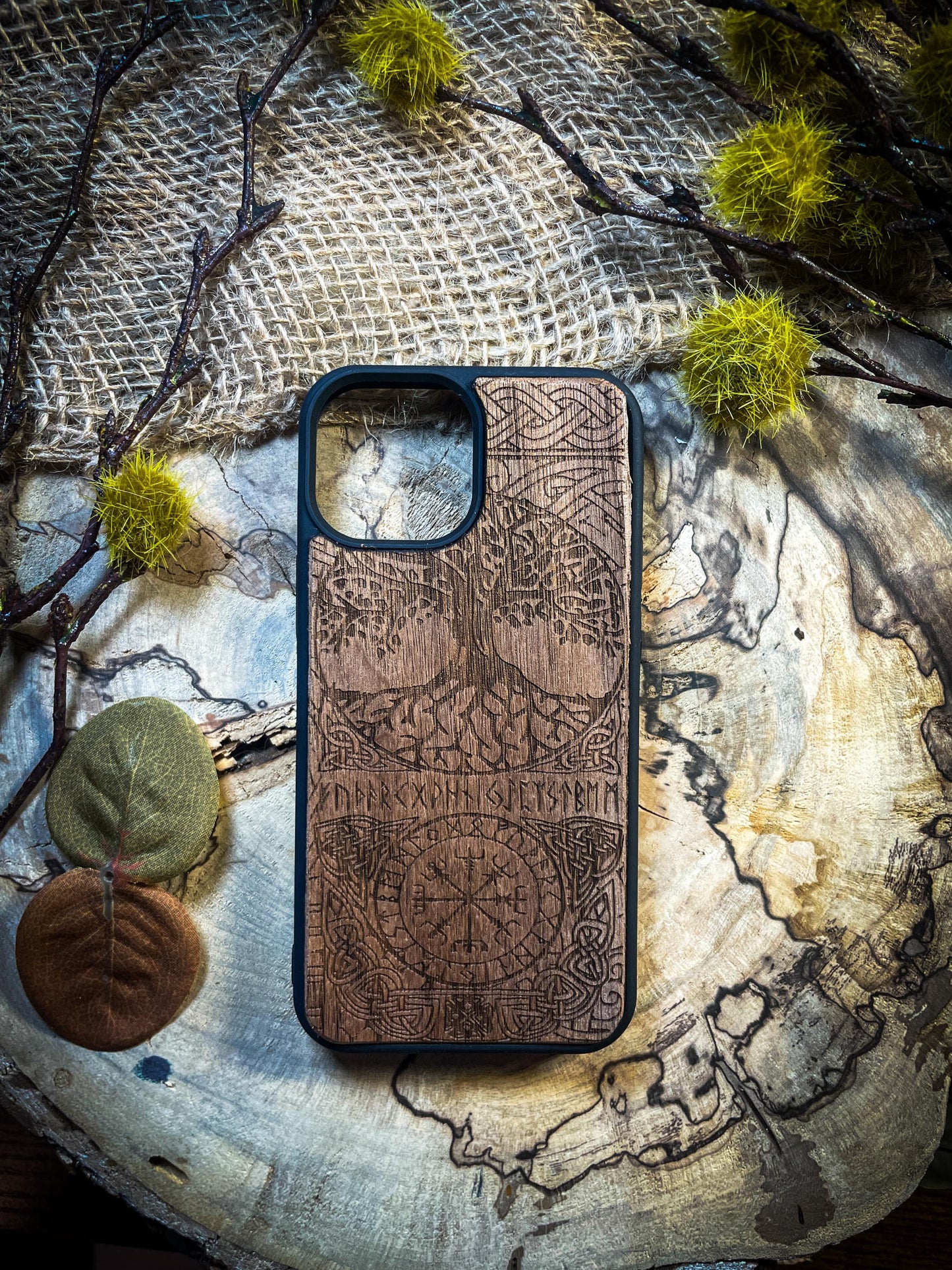 Viking Compass Tree of life  Nordic Runes Symbol  Medieval mythology Vegvisir Wood Phone case for Samsung, Iphone and Google Pixel