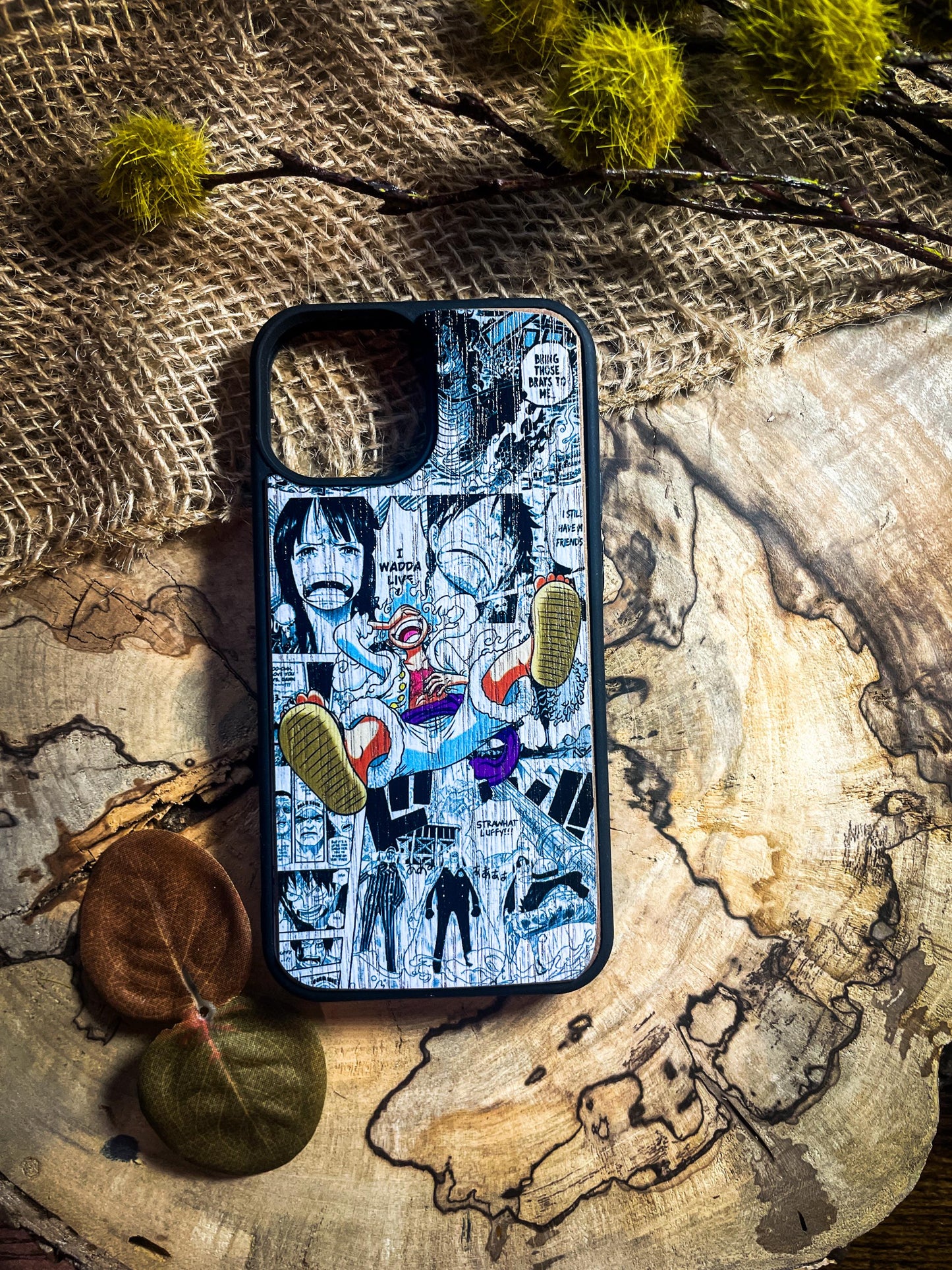 GEAR Pirate Straw Logo Comic Art Wood Phone Case - Nautical Adventure Awaits!