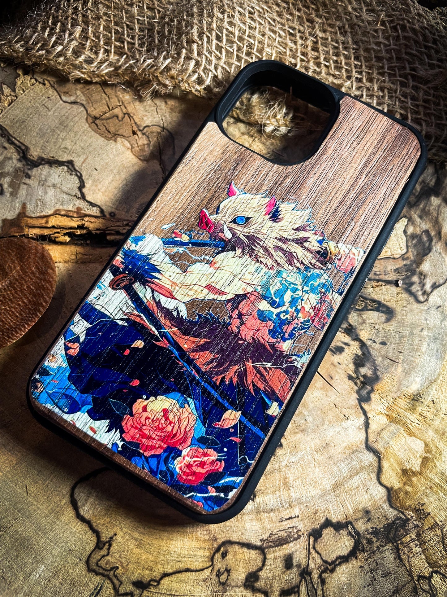 Japanese Cool Samurai Anime Hog head warrior demons Wood Phone Case - Nautical Adventure Awaits!