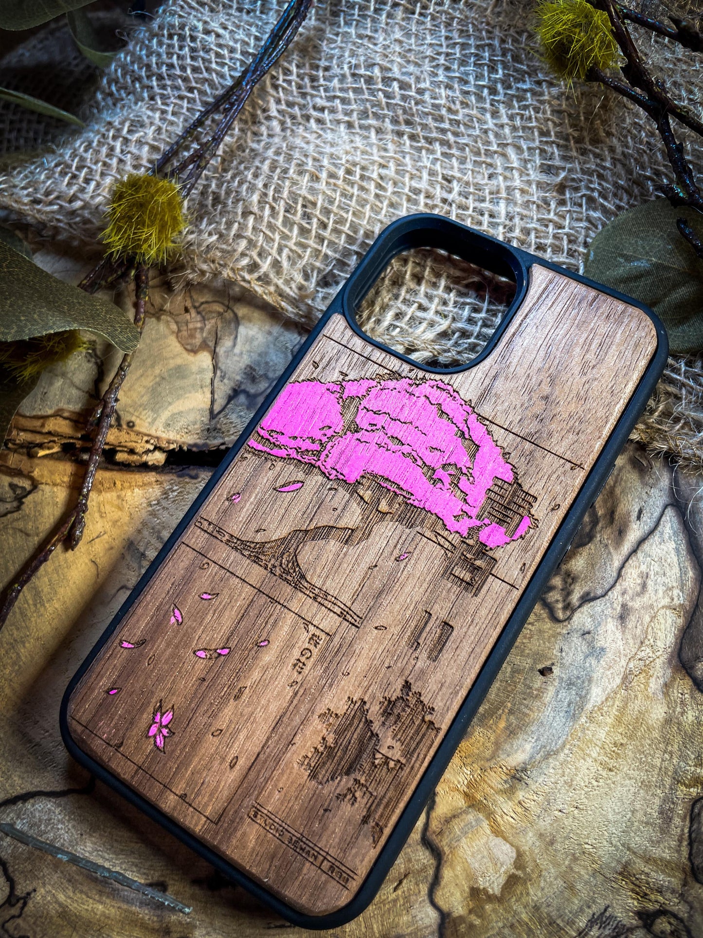 Cherry Blossom Japanese Sakura Tree Wood Phone Case - Elegant Design for Samsung, iPhone 16, Google Pixel, and More! SHOP APP