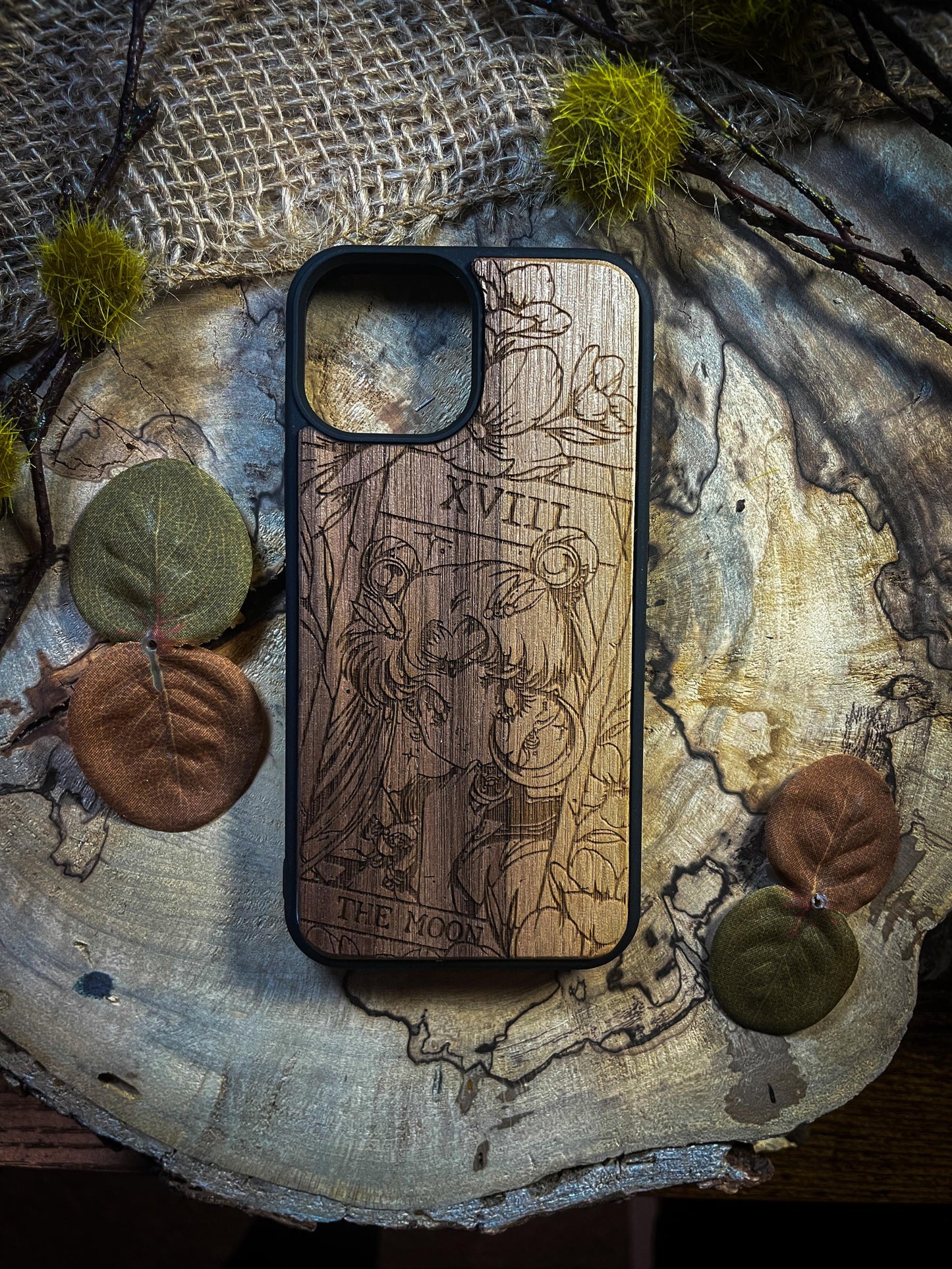 Moonlight Guardian Wood Phone Case – Lunar Warrior Inspired - iPhone 16 PRO MAX, Samsung S22 S23 S24 Google Pixel