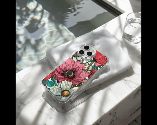 a phone case sitting on top of a table next to a glass of water