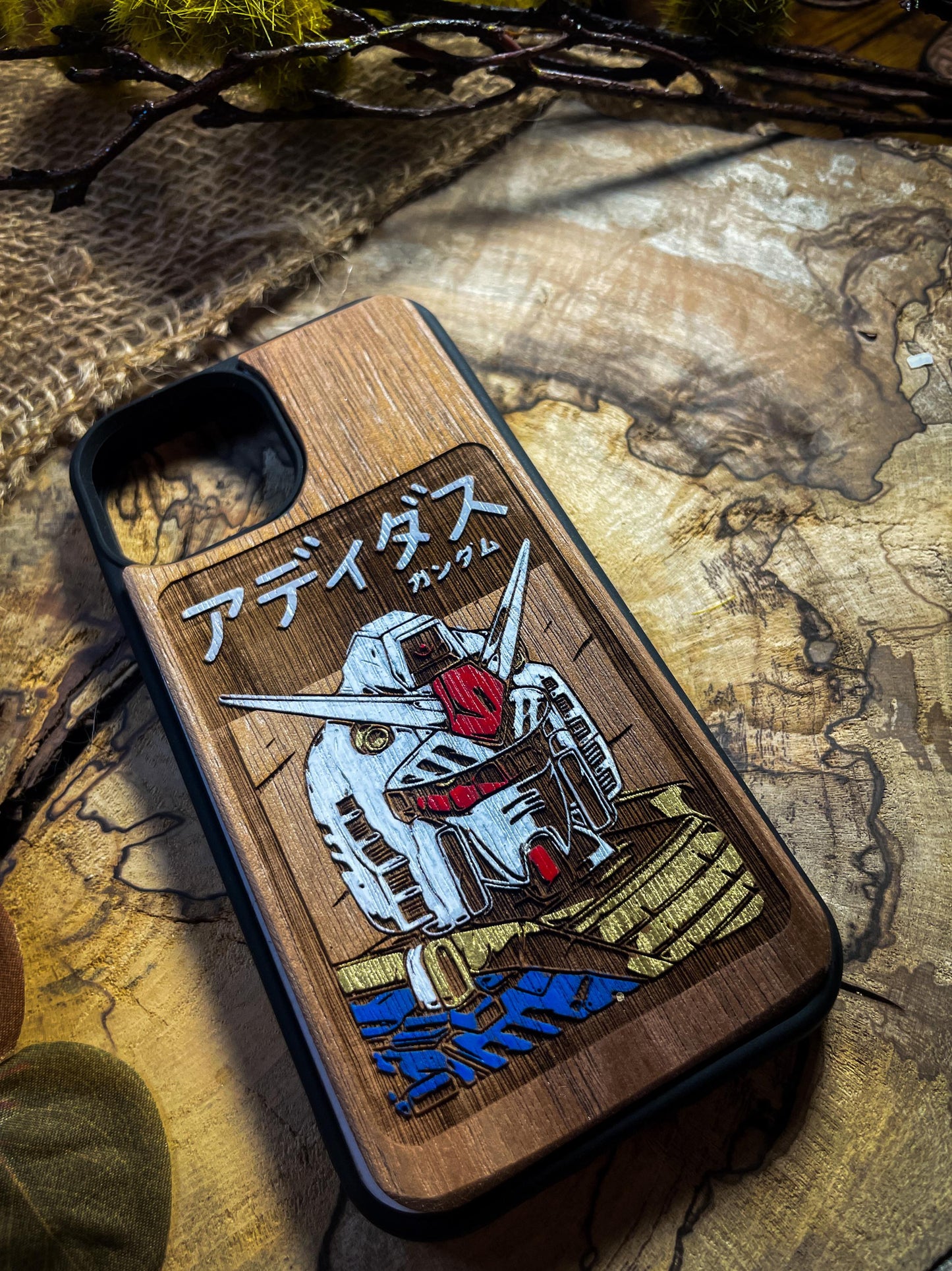 Japanese Robot Wood Phone Case Featuring a Futuristic Mech Design - Unique and Stylish for iPhone 16, Google Pixel, and More