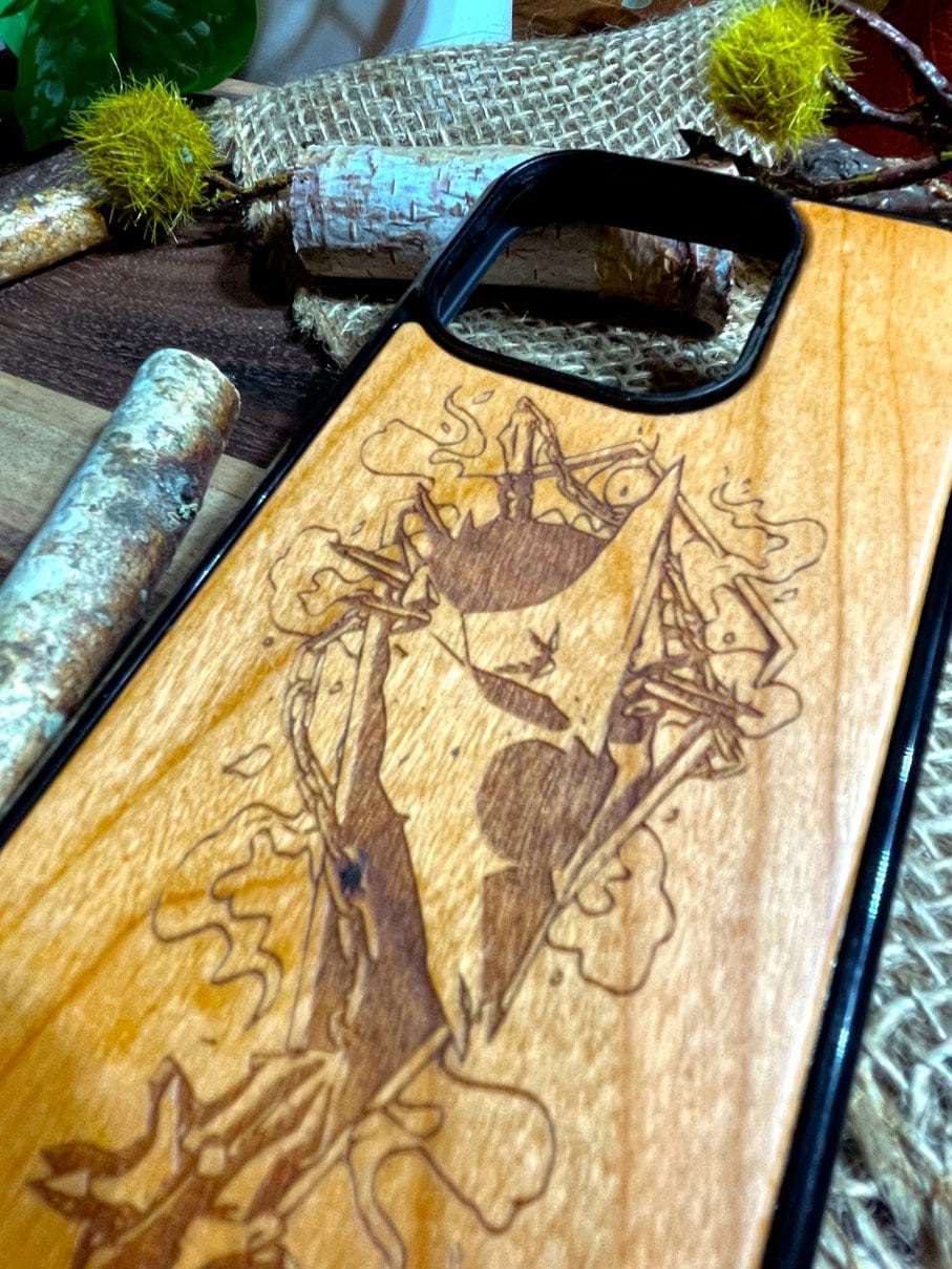 a wooden case with a picture of a woman on it