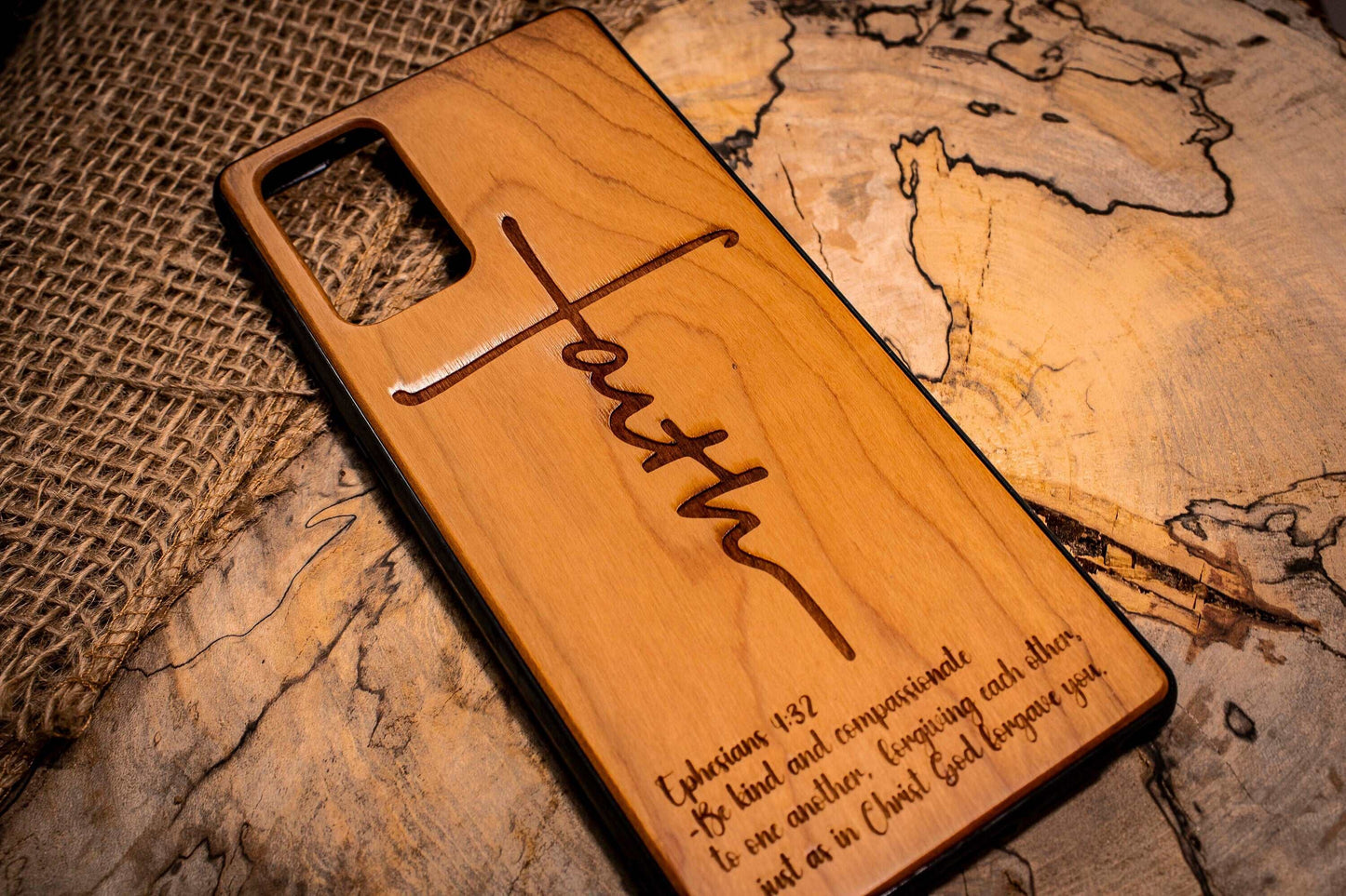 Christian Faith CrosPhone Case Wood,Bible text custom phrase,