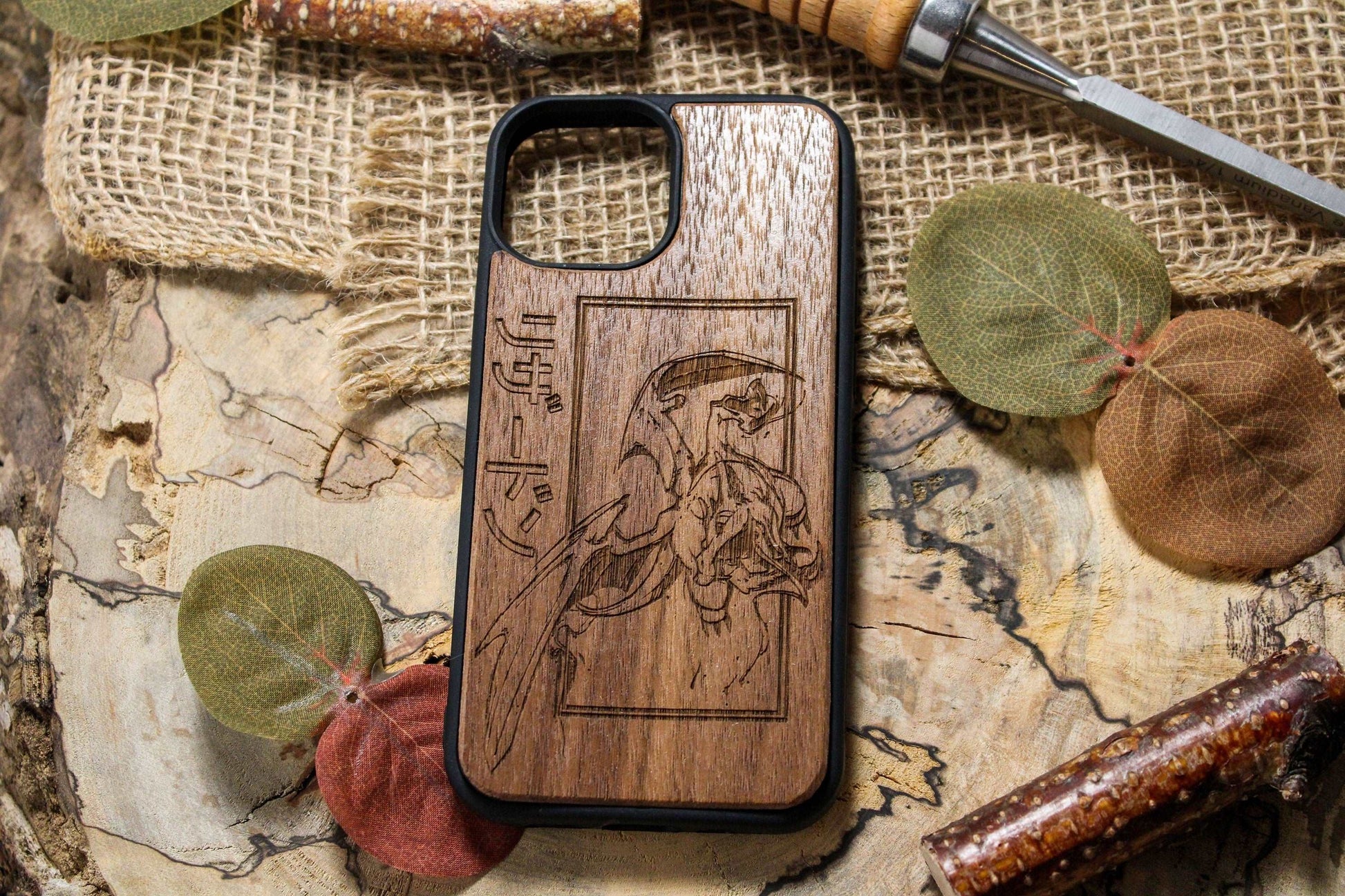 Cute Japanese Anime Cartoon Wood Phone Case