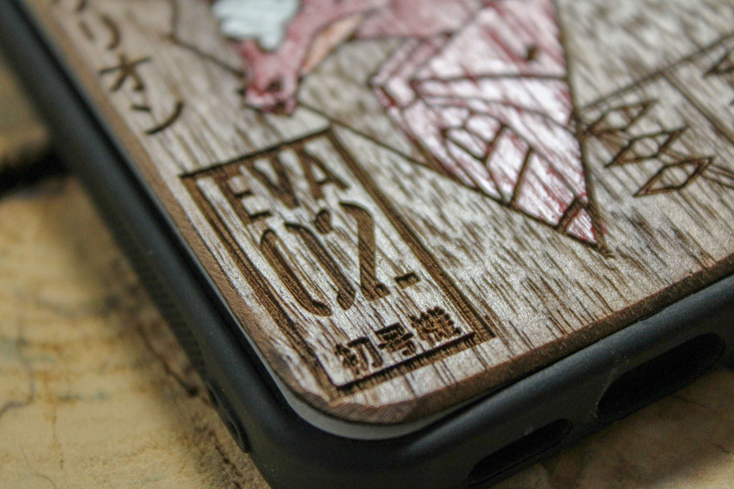 Japanese Anime Robot EVA Unit 02 Wood Phone Case