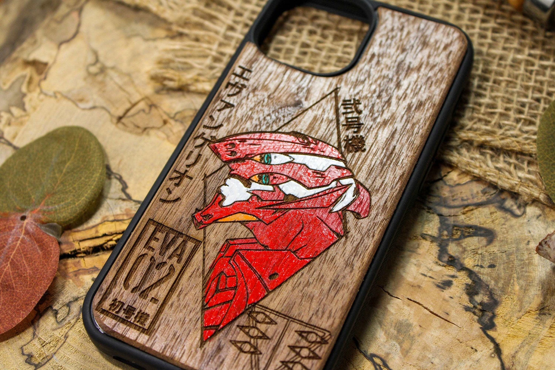 Japanese Anime Robot EVA Unit 02 Wood Phone Case