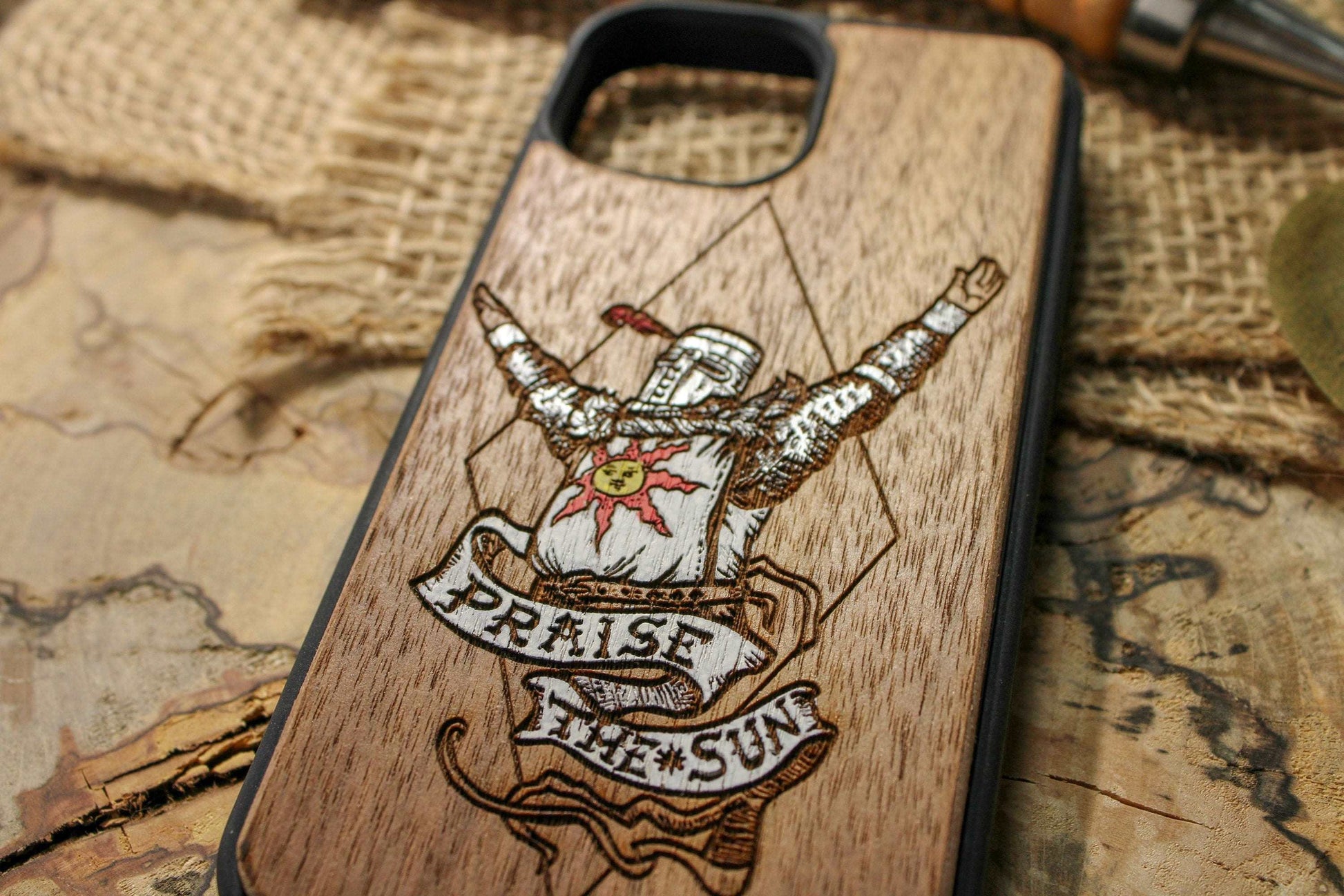 Elden ring praise the sun phone case wood, dark souls