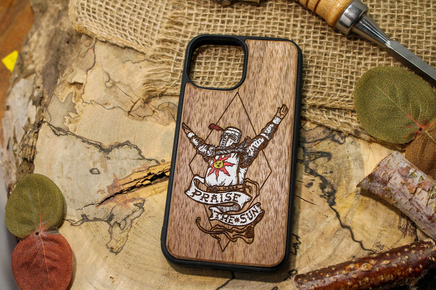 Elden ring praise the sun phone case wood, dark souls