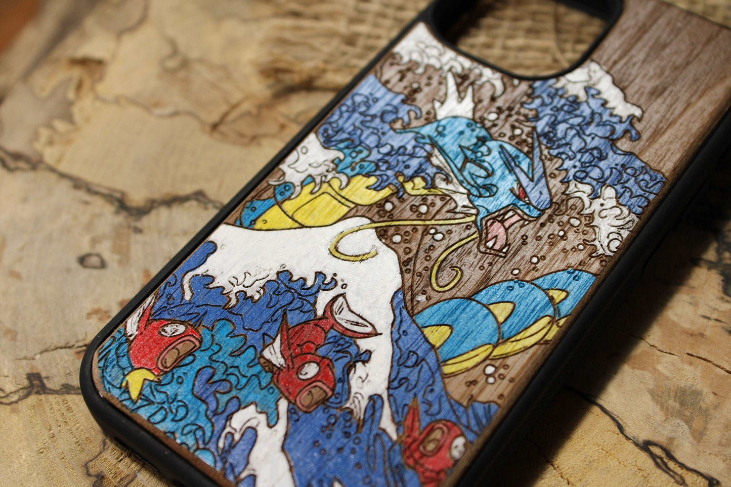 Cute japanese anime cartoon Hand painted, wood phone case