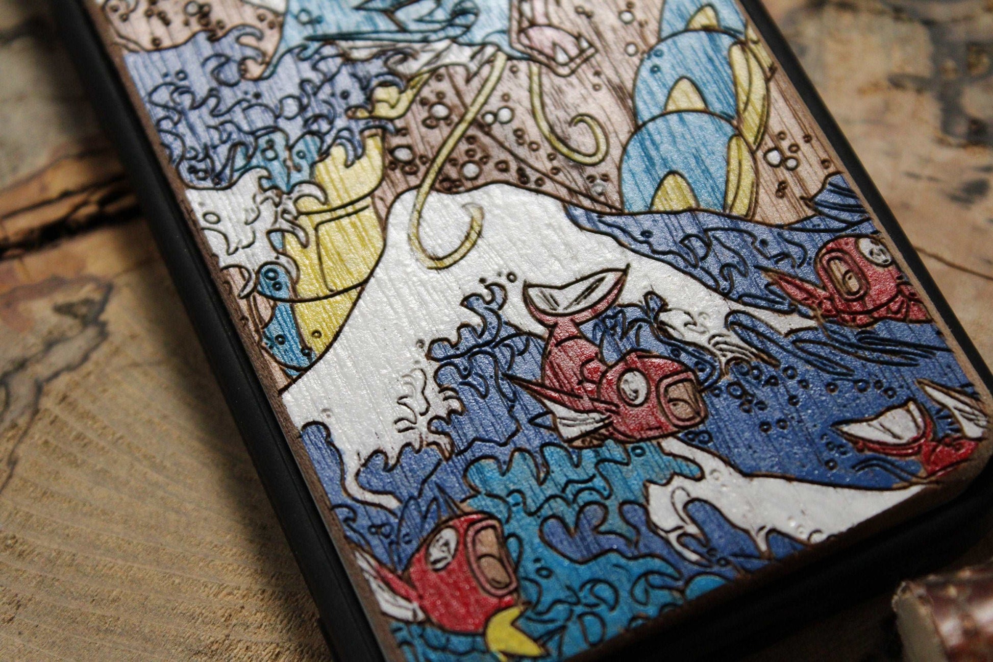 Cute japanese anime cartoon Hand painted, wood phone case