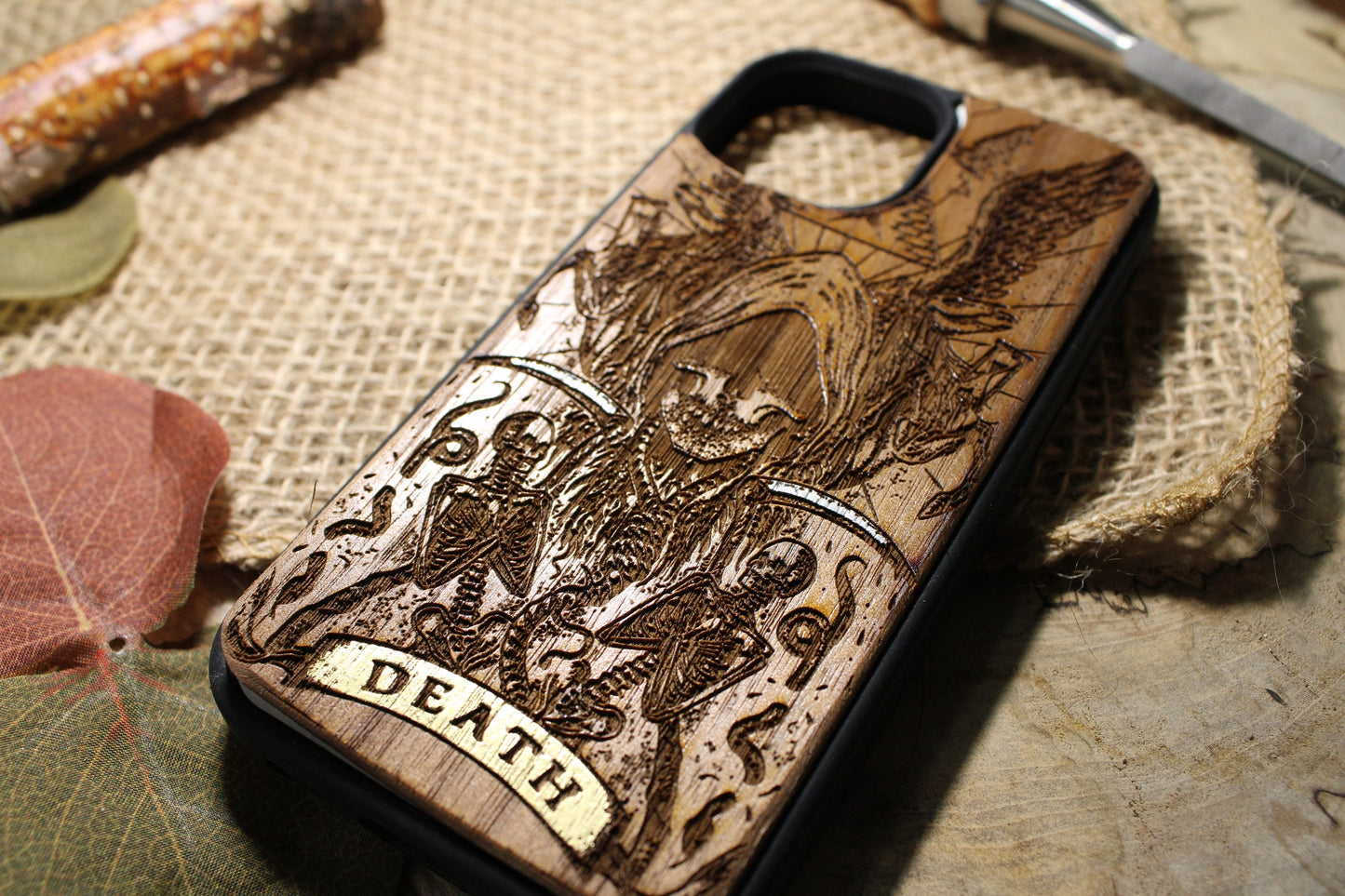 Tarot Card Death Gothic Occult  Wood Phone Case