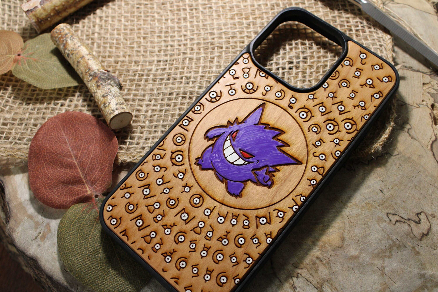 Gengar Uknown cute japanese anime cartoon, wood phone case