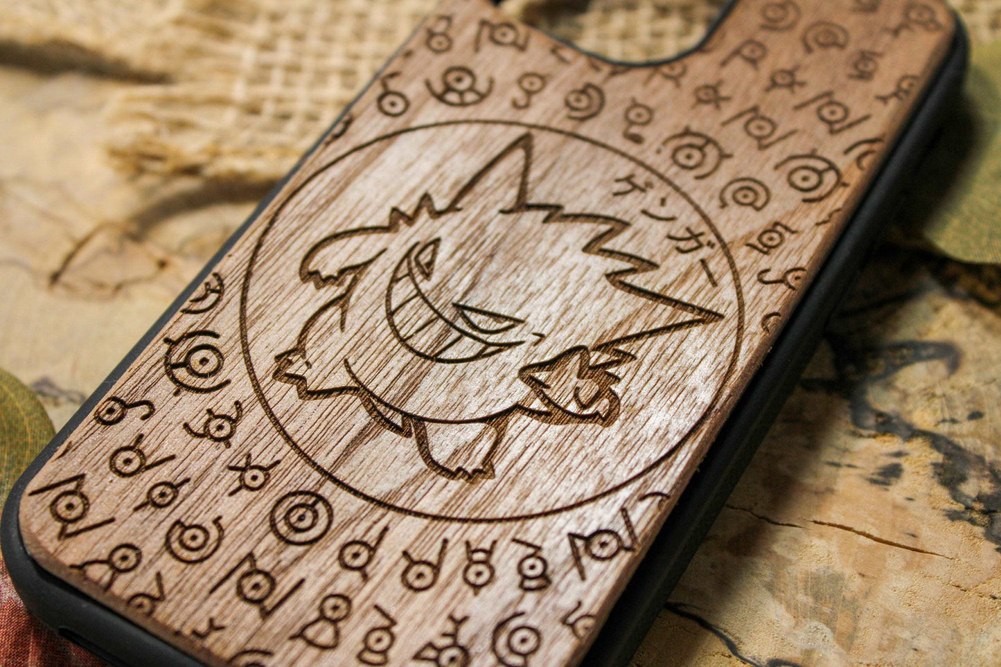 Gengar Cute Japanese Anime Cartoon, Wood Phone Case