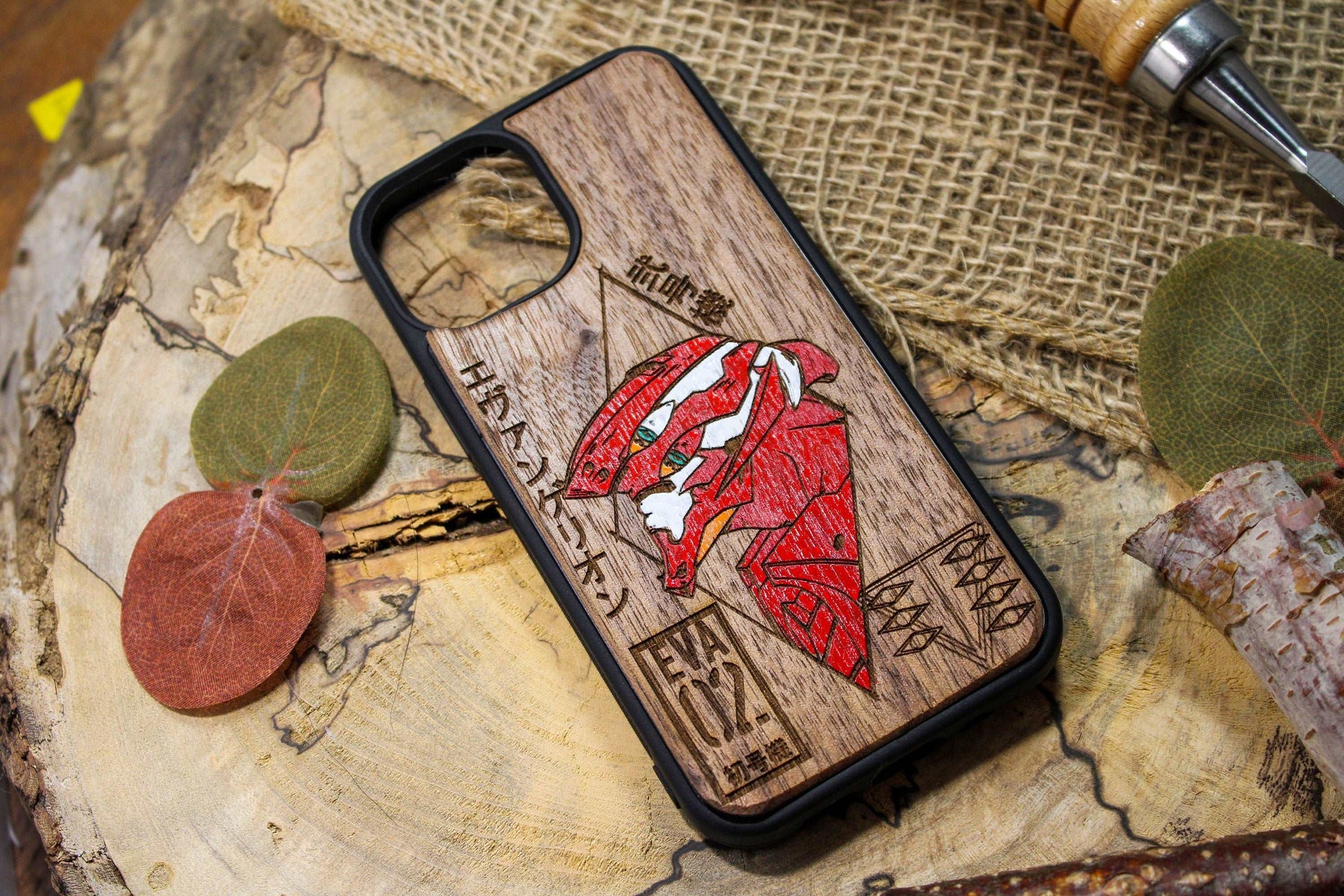 Japanese Anime Robot EVA Unit 02 Wood Phone Case