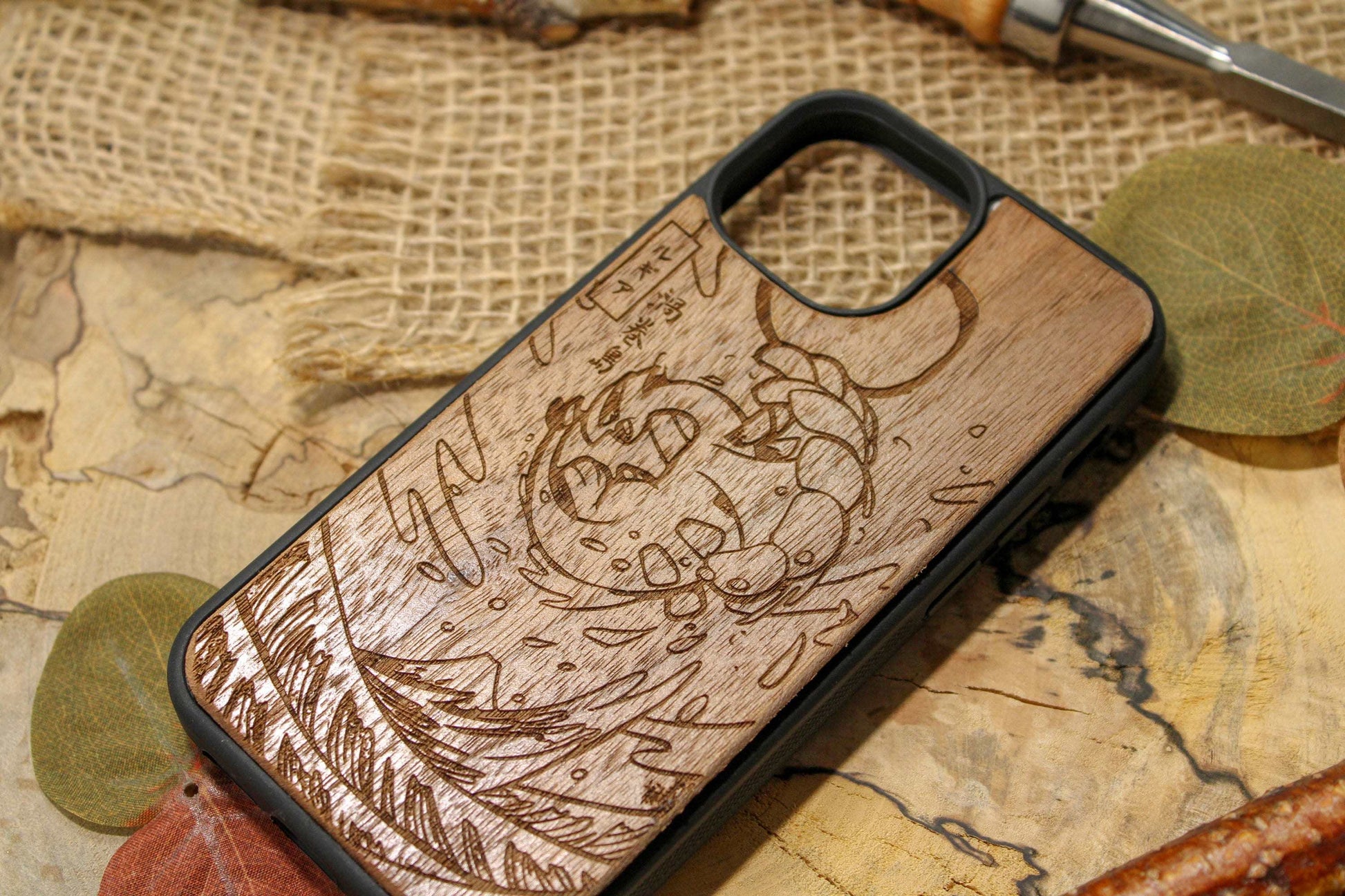 Cute Japanese Anime Cartoon Wood Phone Case