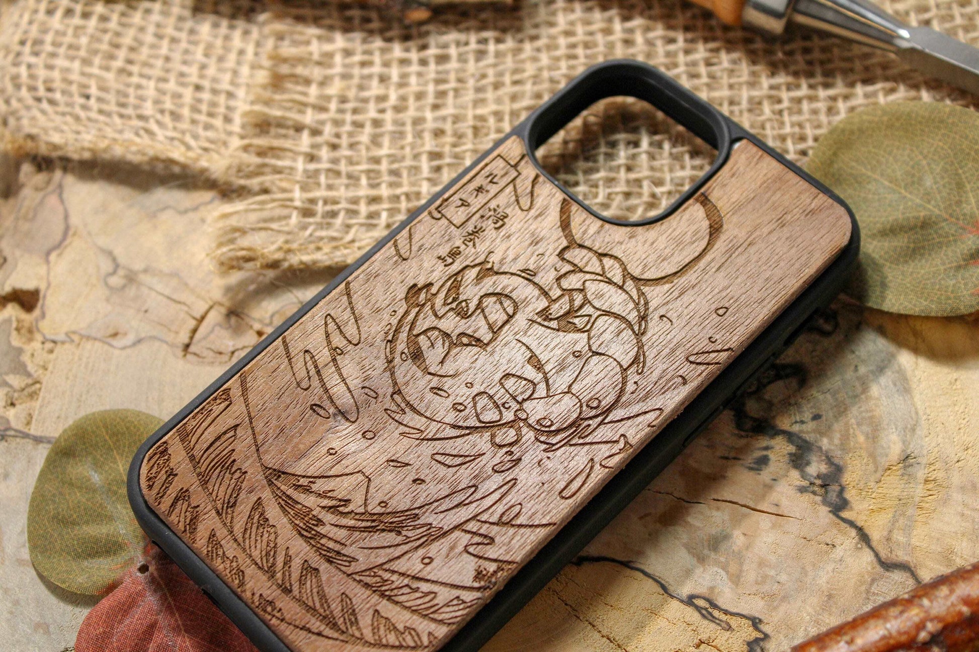 Cute Japanese Anime Cartoon Wood Phone Case