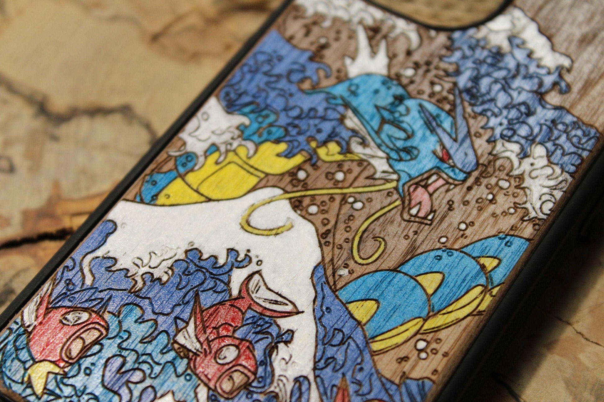 Cute japanese anime cartoon Hand painted, wood phone case