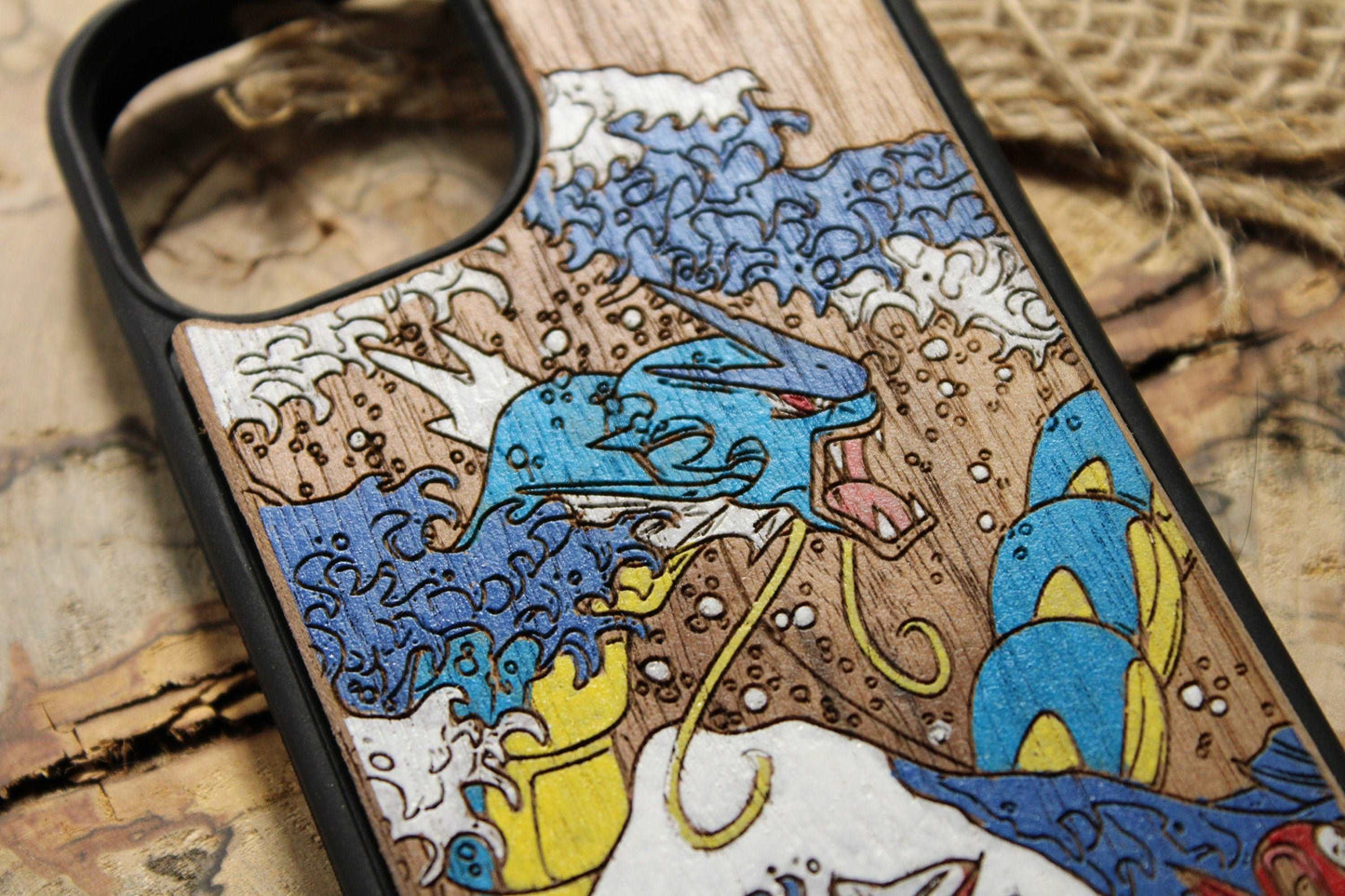 Cute japanese anime cartoon Hand painted, wood phone case