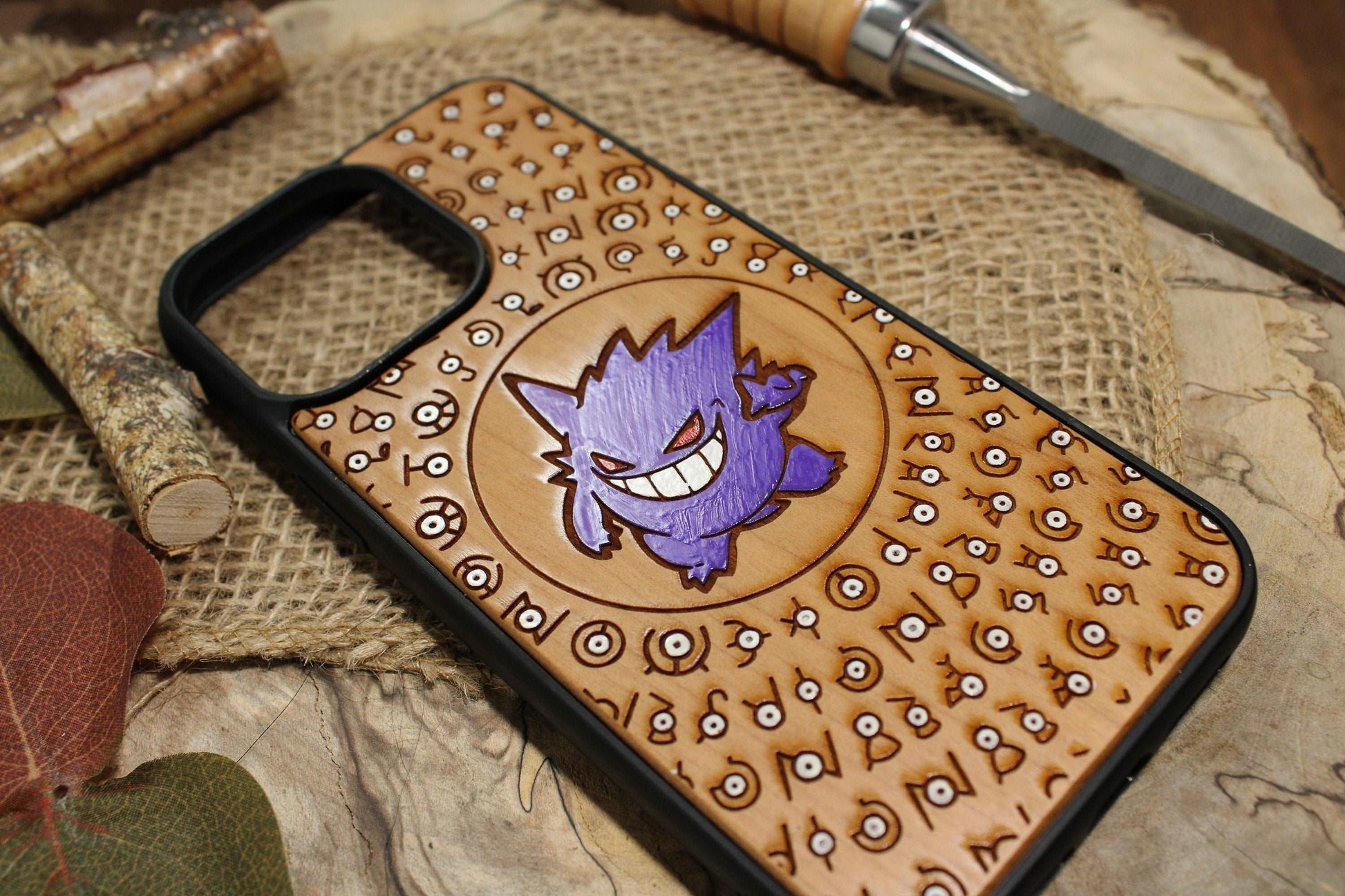 Gengar Uknown cute japanese anime cartoon, wood phone case