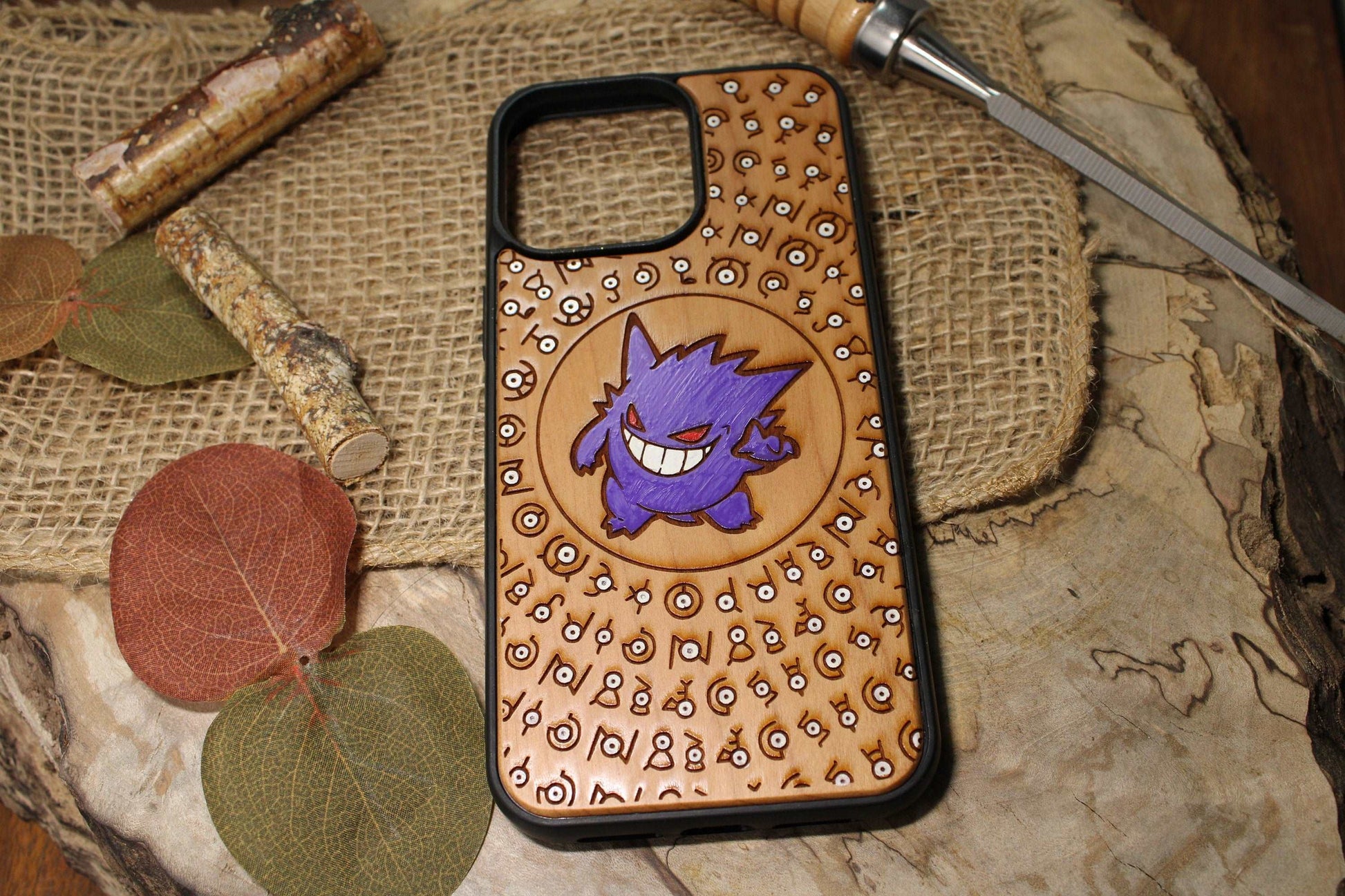 Gengar Uknown cute japanese anime cartoon, wood phone case