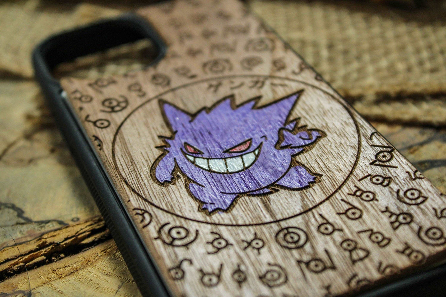 Gengar cute japanese anime cartoon, wood phone case